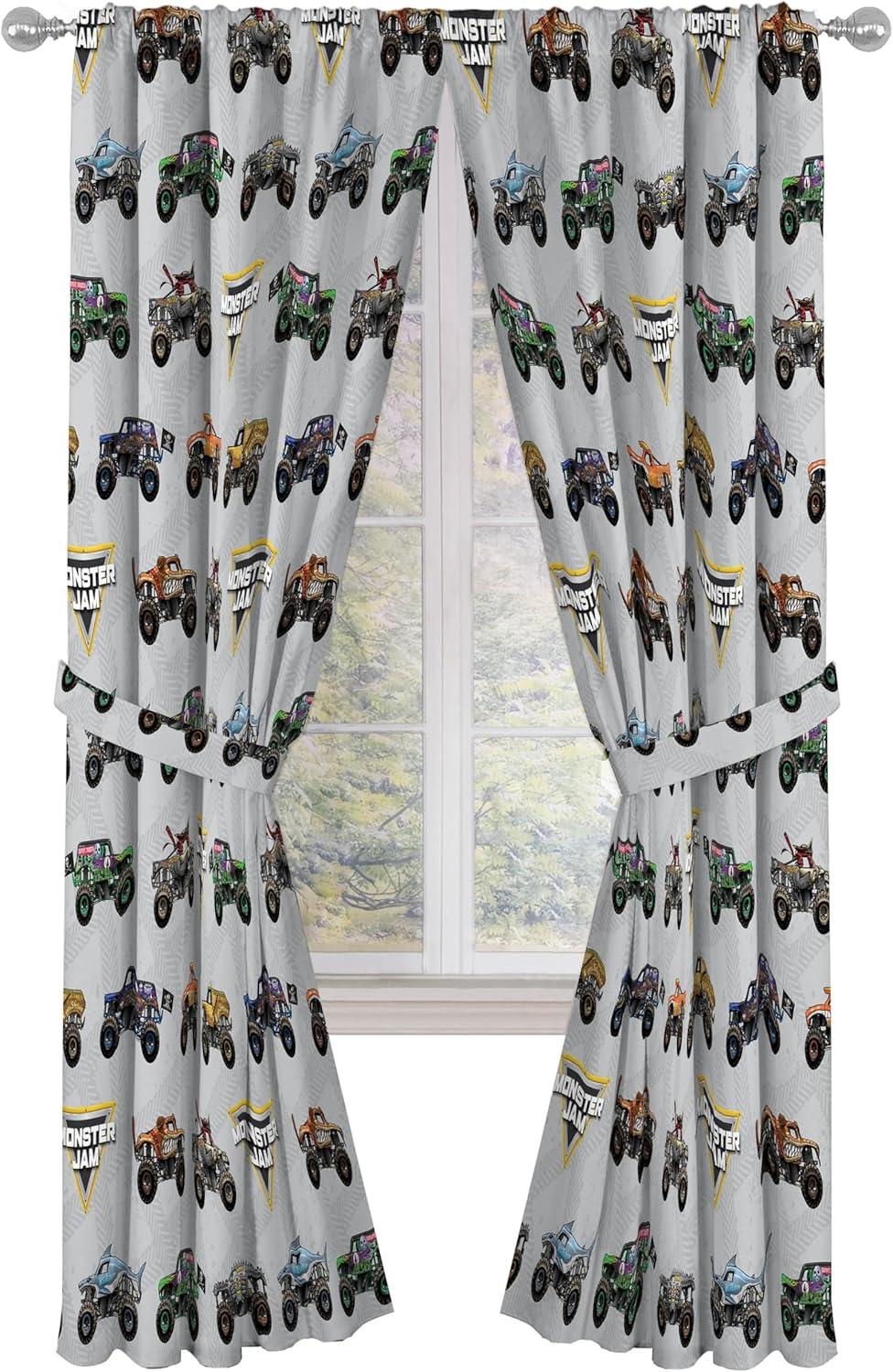 imageJay Franco Black Out Window Curtains for Kids Bedroom 4Piece Drape Set with 2 Tiebacks Blue Bluey 42 W x 63 L Pack of 2Grey Monster Jam