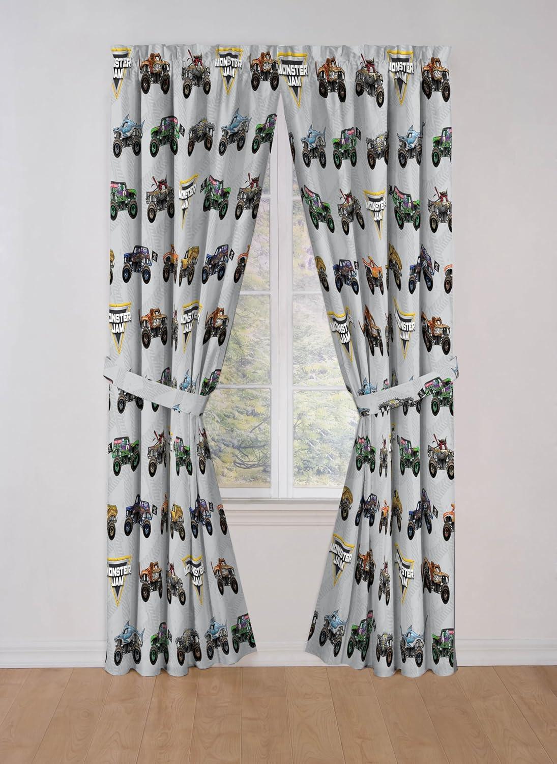 imageJay Franco Black Out Window Curtains for Kids Bedroom 4Piece Drape Set with 2 Tiebacks Blue Bluey 42 W x 63 L Pack of 2Grey Monster Jam