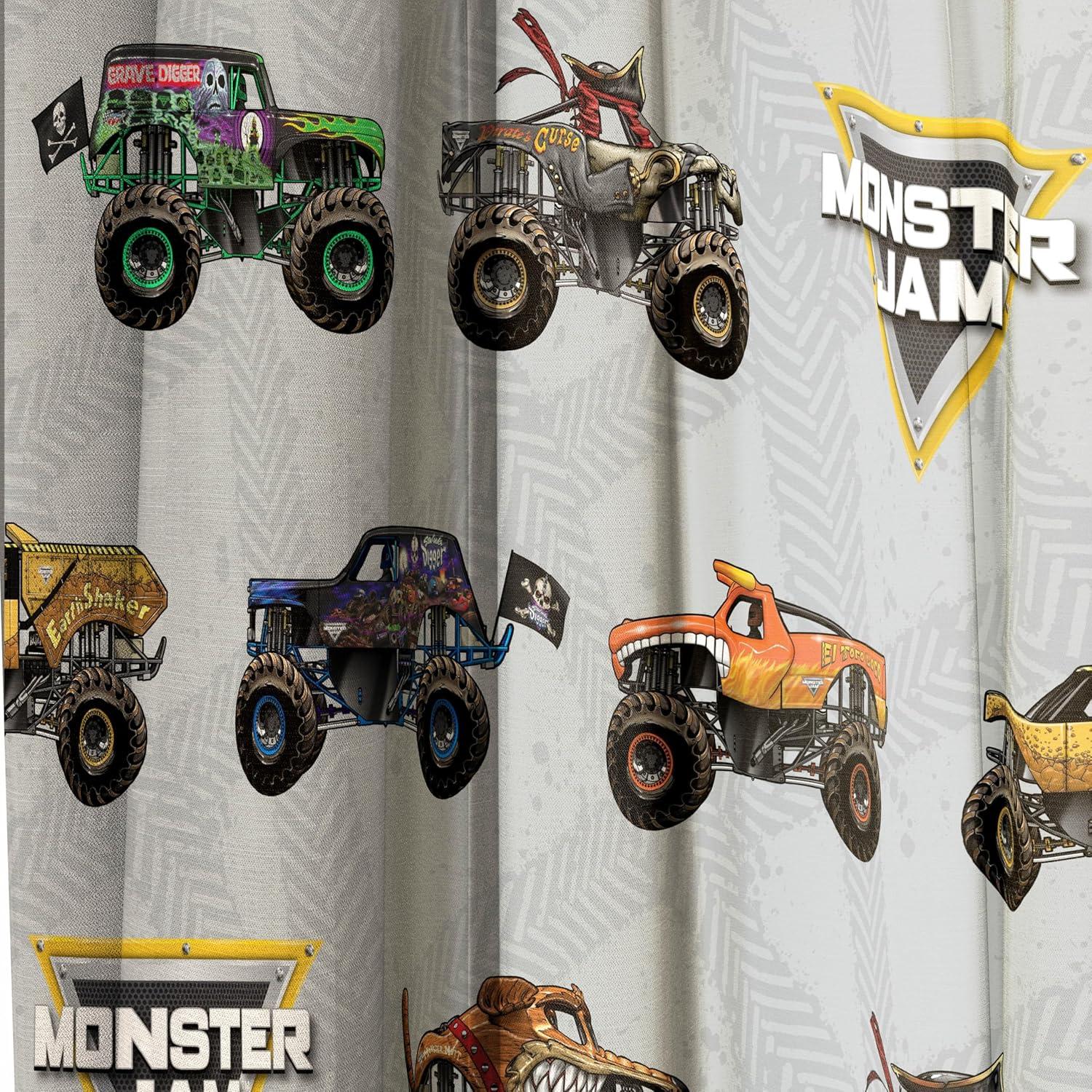 imageJay Franco Black Out Window Curtains for Kids Bedroom 4Piece Drape Set with 2 Tiebacks Blue Bluey 42 W x 63 L Pack of 2Grey Monster Jam