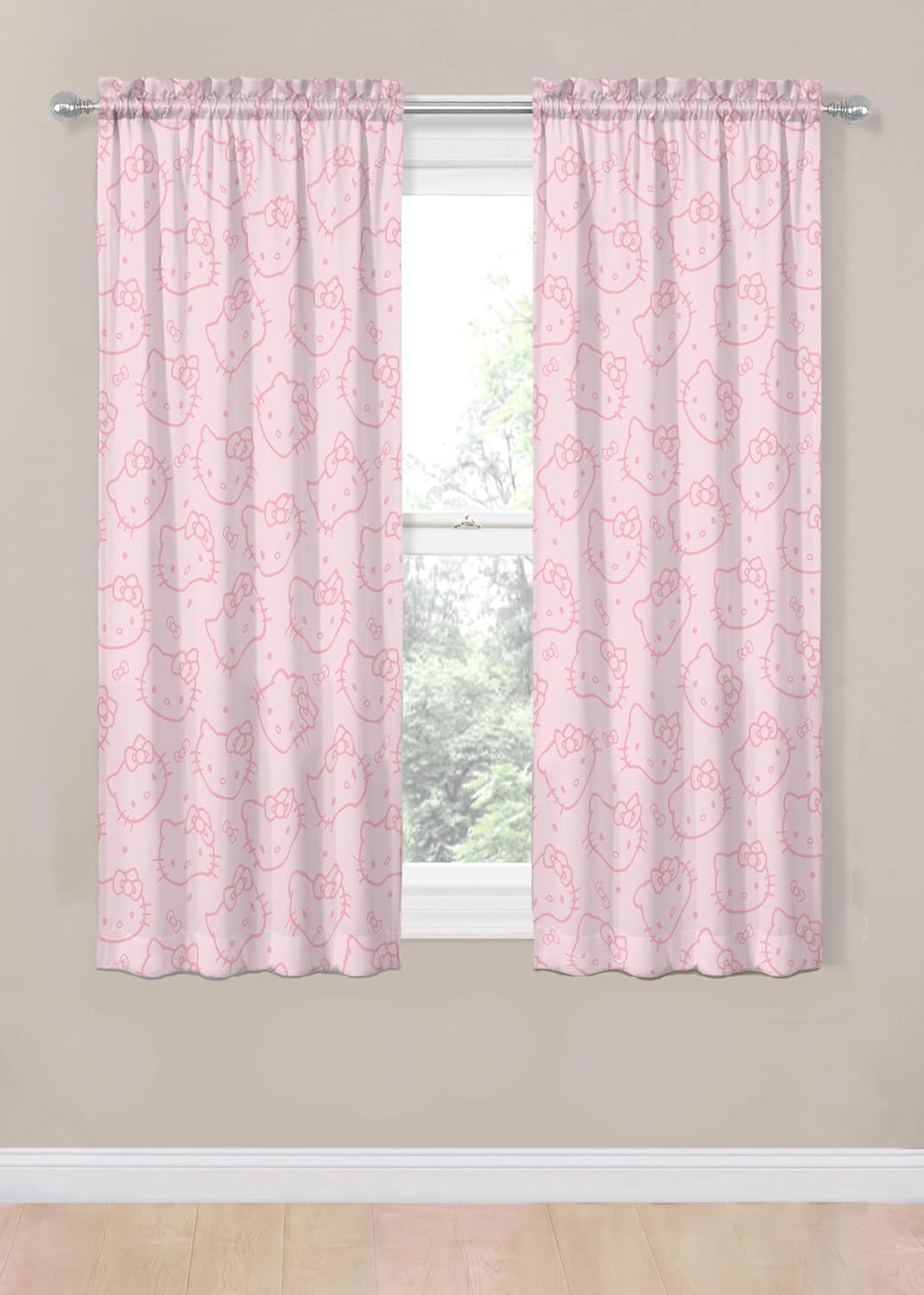 imageJay Franco Black Out Window Curtains for Kids Bedroom 4Piece Drape Set with 2 Tiebacks Blue Bluey 42 W x 63 L Pack of 2Pink Hello Kitty