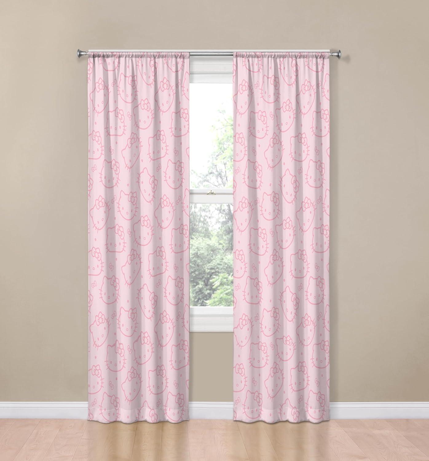 imageJay Franco Black Out Window Curtains for Kids Bedroom 4Piece Drape Set with 2 Tiebacks Blue Bluey 42 W x 63 L Pack of 2Pink Hello Kitty