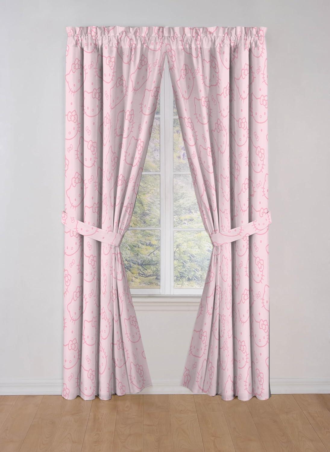 imageJay Franco Black Out Window Curtains for Kids Bedroom 4Piece Drape Set with 2 Tiebacks Blue Bluey 42 W x 63 L Pack of 2Pink Hello Kitty