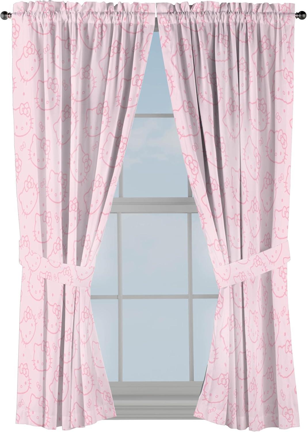 imageJay Franco Black Out Window Curtains for Kids Bedroom 4Piece Drape Set with 2 Tiebacks Blue Bluey 42 W x 63 L Pack of 2Pink Hello Kitty