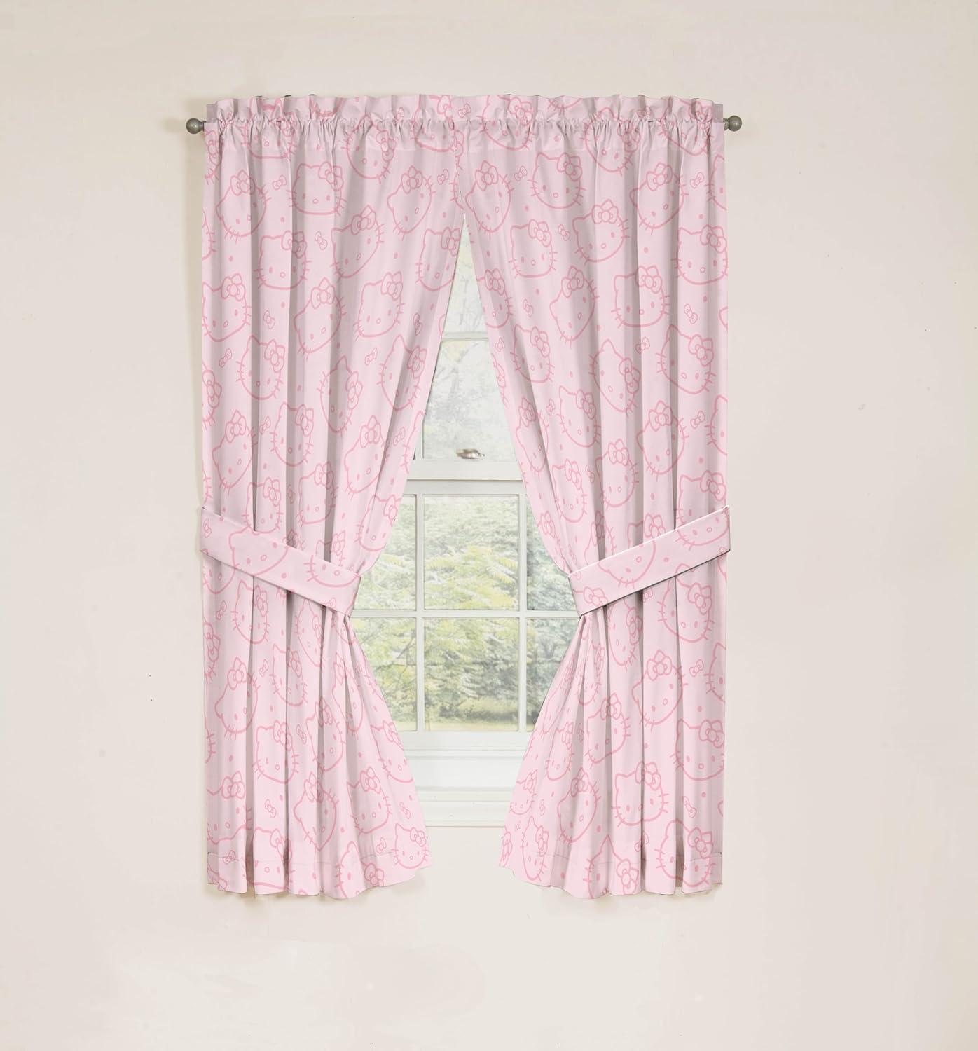 imageJay Franco Black Out Window Curtains for Kids Bedroom 4Piece Drape Set with 2 Tiebacks Blue Bluey 42 W x 63 L Pack of 2Pink Hello Kitty
