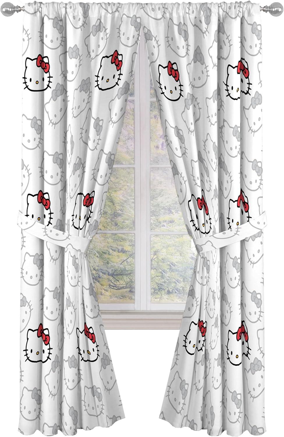 imageJay Franco Black Out Window Curtains for Kids Bedroom 4Piece Drape Set with 2 Tiebacks Blue Bluey 42 W x 63 L Pack of 2White Hello Kitty