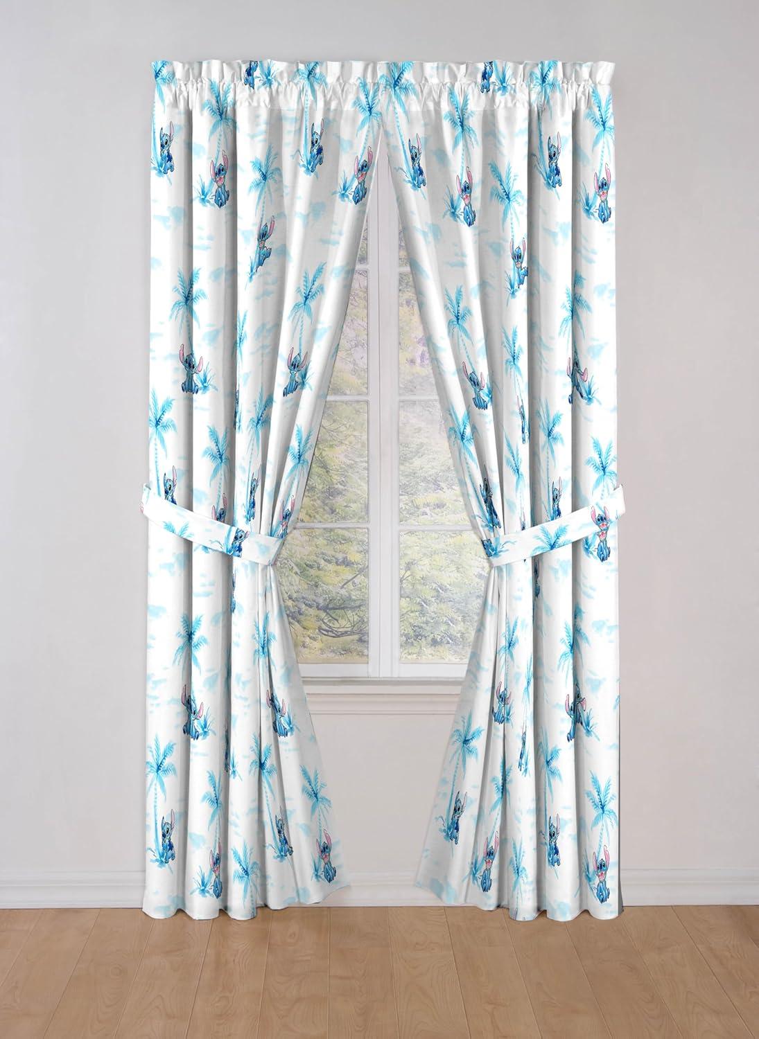 imageJay Franco Black Out Window Curtains for Kids Bedroom 4Piece Drape Set with 2 Tiebacks Blue Bluey 42 W x 63 L Pack of 2White Lilo Stitch