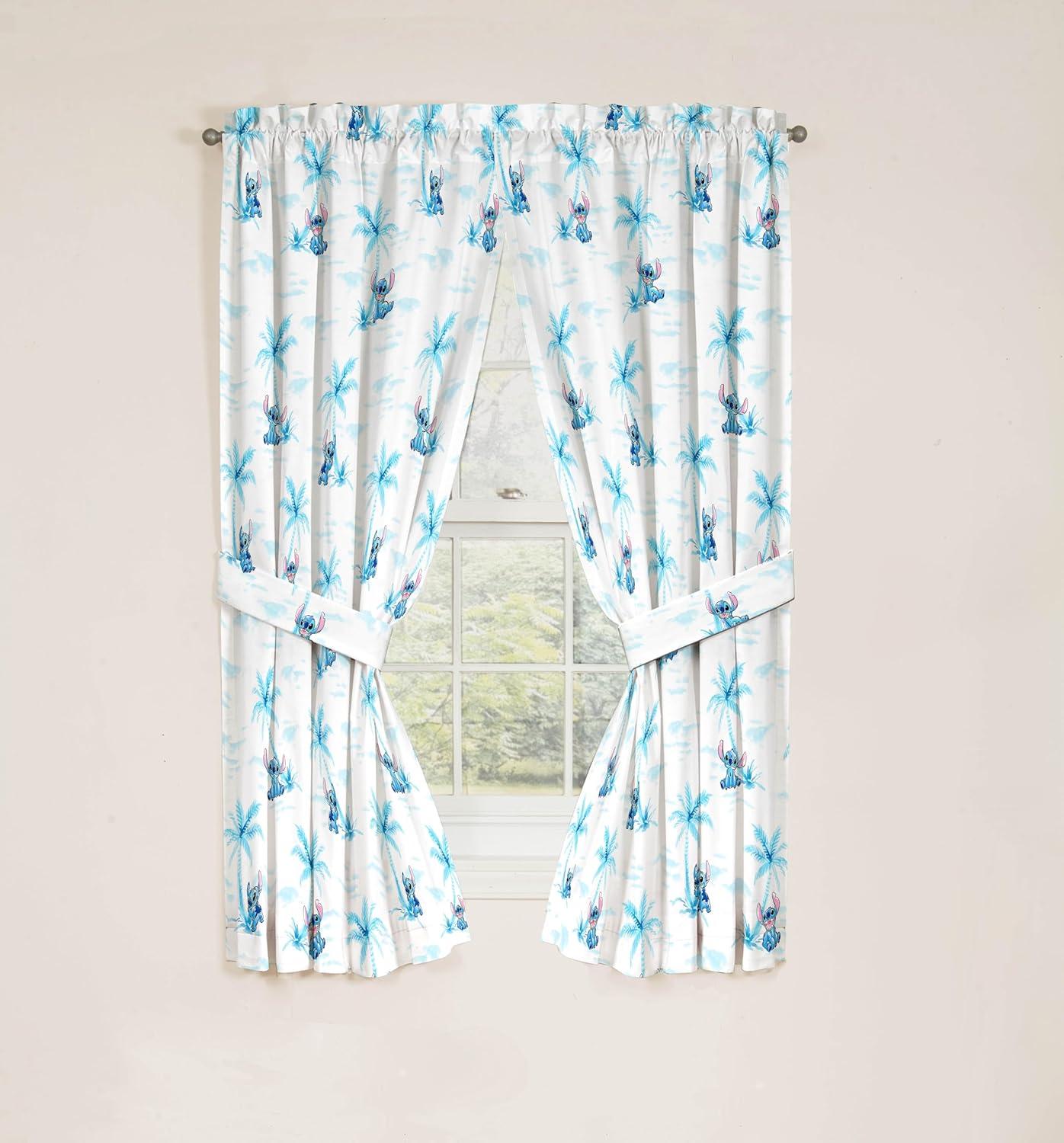 imageJay Franco Black Out Window Curtains for Kids Bedroom 4Piece Drape Set with 2 Tiebacks Blue Bluey 42 W x 63 L Pack of 2White Lilo Stitch