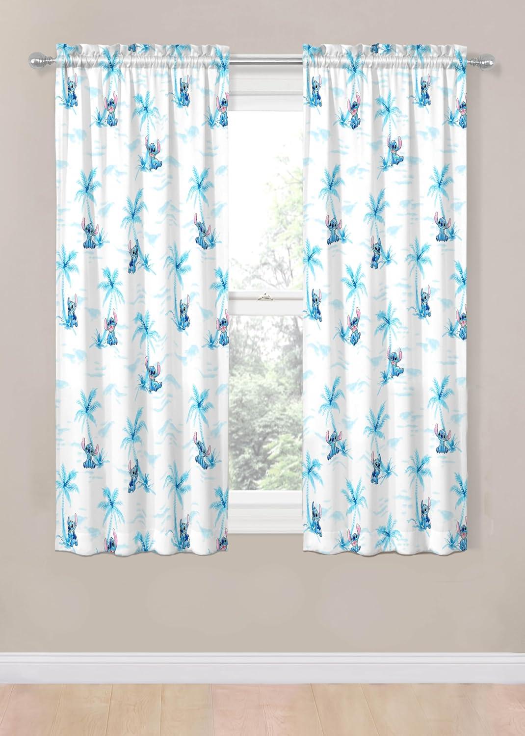 imageJay Franco Black Out Window Curtains for Kids Bedroom 4Piece Drape Set with 2 Tiebacks Blue Bluey 42 W x 63 L Pack of 2White Lilo Stitch
