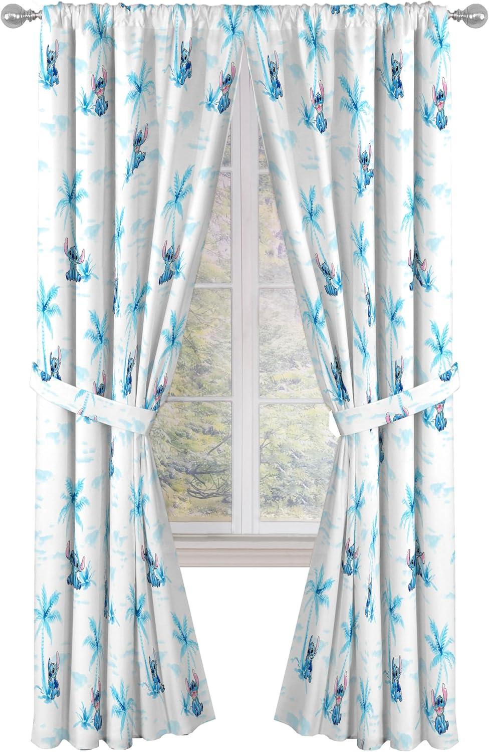 imageJay Franco Black Out Window Curtains for Kids Bedroom 4Piece Drape Set with 2 Tiebacks Blue Bluey 42 W x 63 L Pack of 2White Lilo Stitch