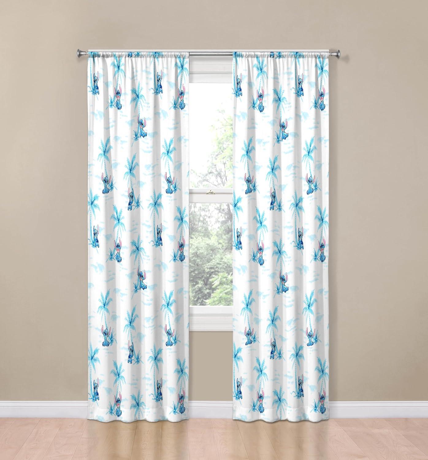 imageJay Franco Black Out Window Curtains for Kids Bedroom 4Piece Drape Set with 2 Tiebacks Blue Bluey 42 W x 63 L Pack of 2White Lilo Stitch