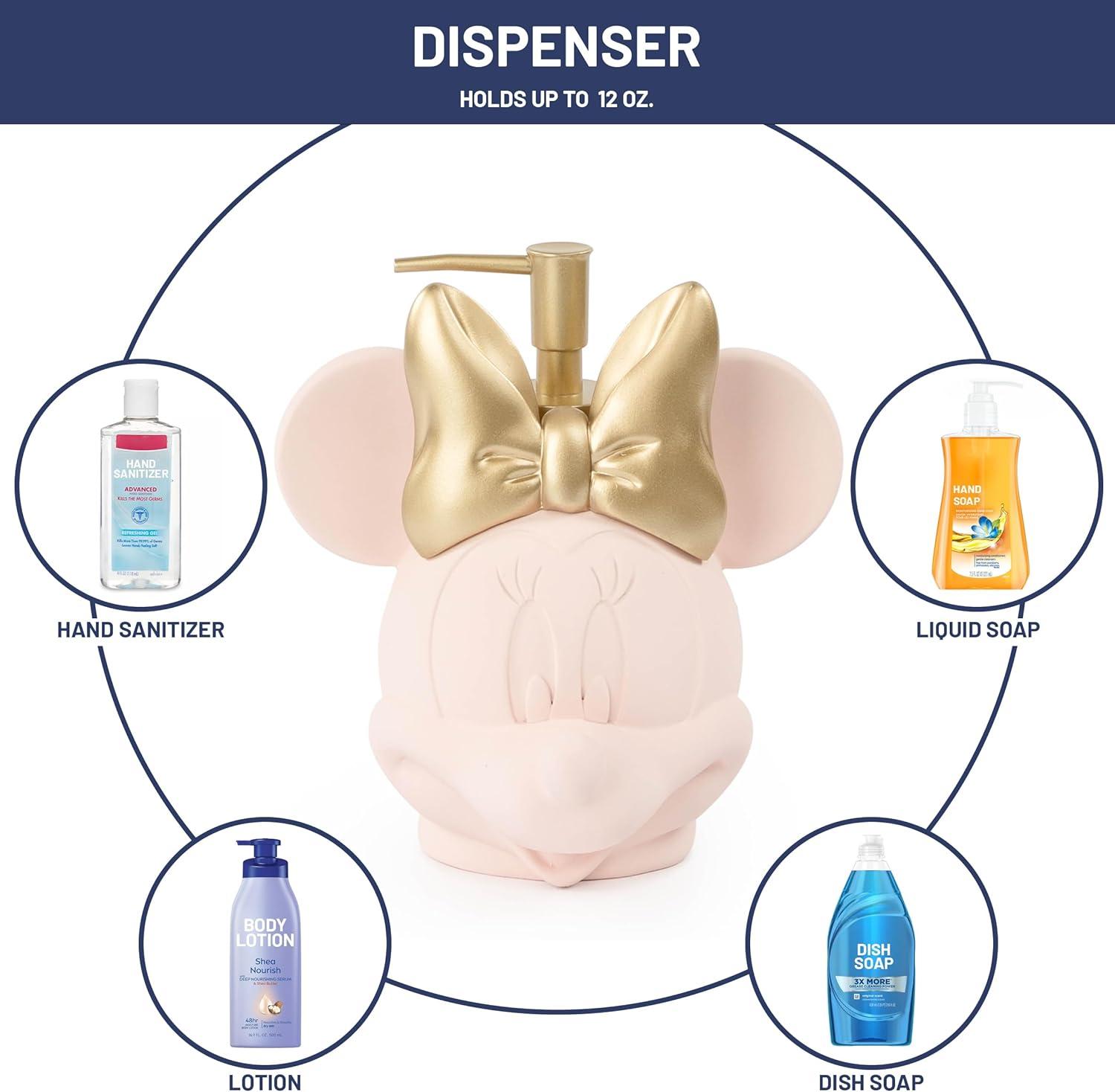imageJay Franco Bluey Soap Dispenser Blue Kids Bathroom Accessory Resin Lotion PumpPink Minnie Mouse