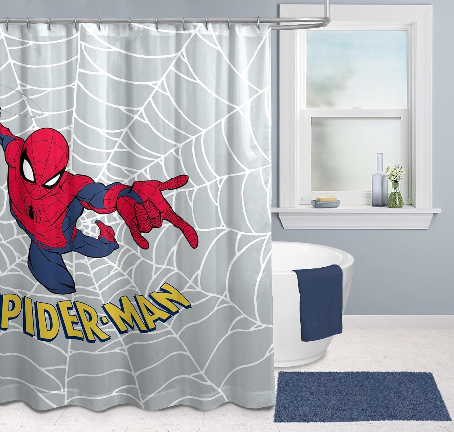 imageJay Franco Bluey and Bingo Fabric Shower Curtain Kids Teal Bathroom DcorGrey Spiderman