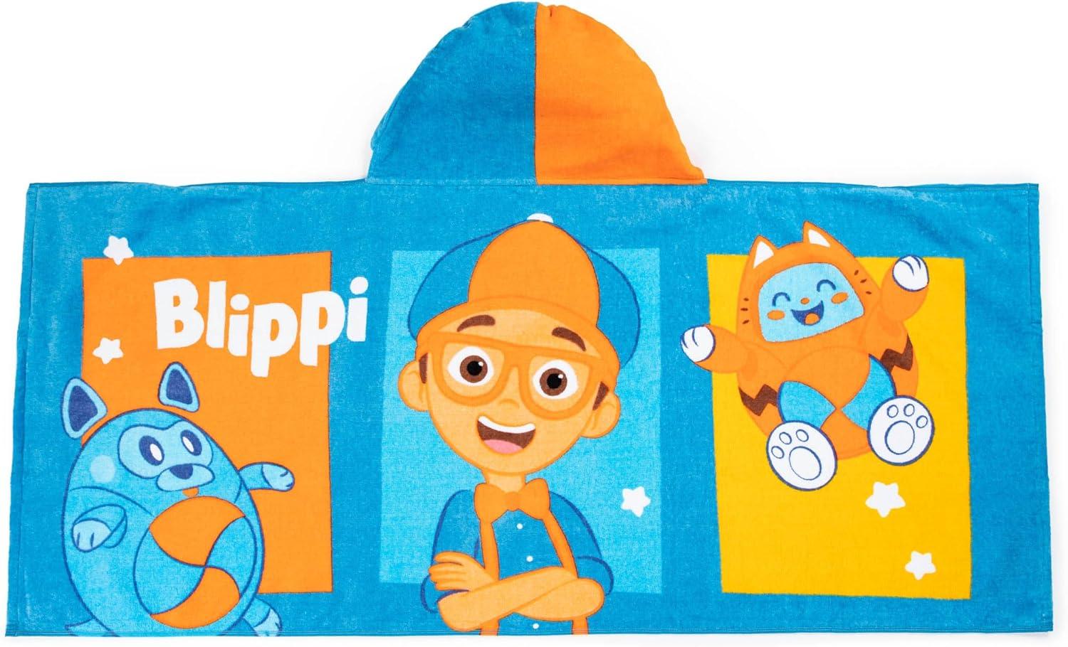 imageJay Franco Kids Hooded Towel 22 x 51 Super Soft Bath Wrap with 3D Hood Beach Pool amp Travel Official Licensed Product Blue BlueyBlue Blippi