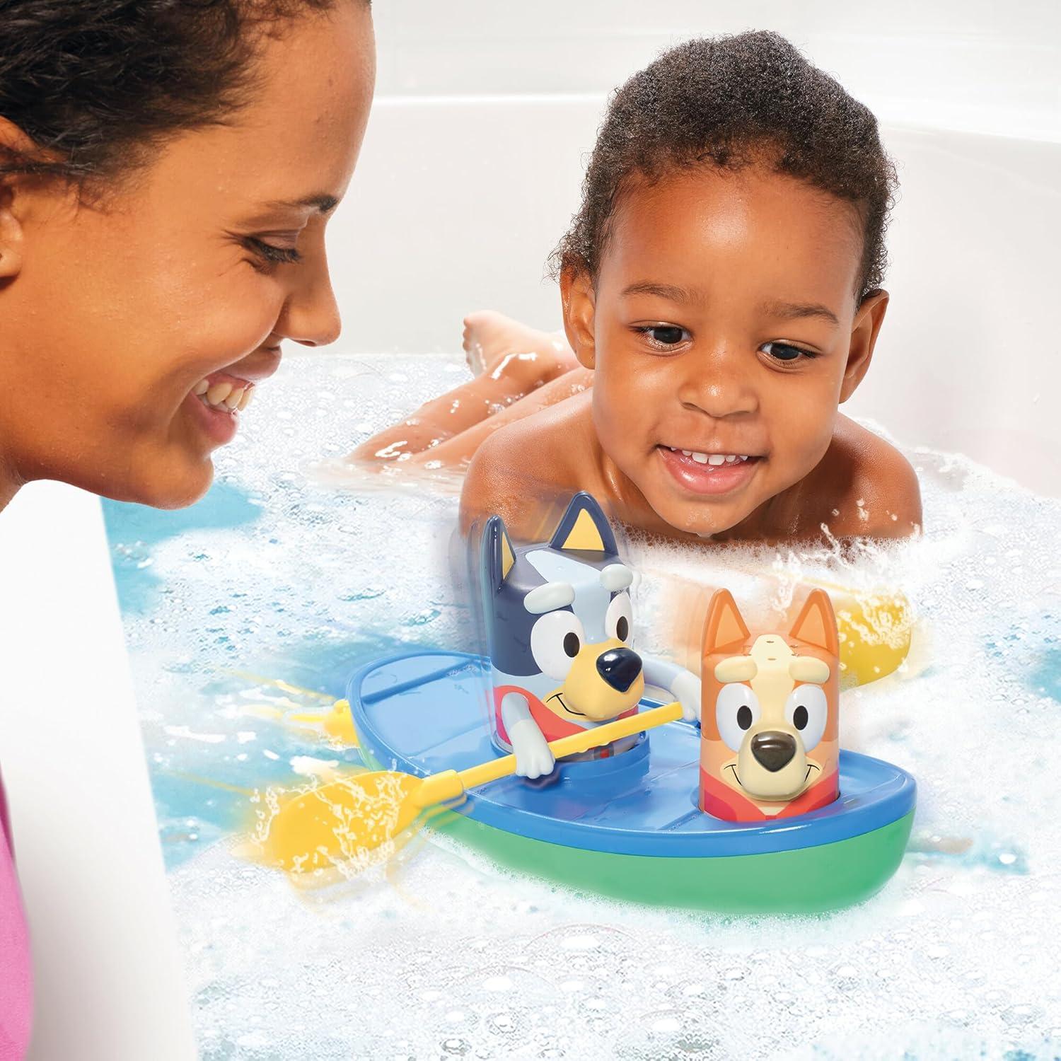 imageTOMY Toomies Bluey Pull and Go Canoe Pull String Helps Bluey Paddle Through Water Includes Bingo Bath Toy Pourer Bluey Toys for Bath Ages 18 Months and UpPull and Go Canoe