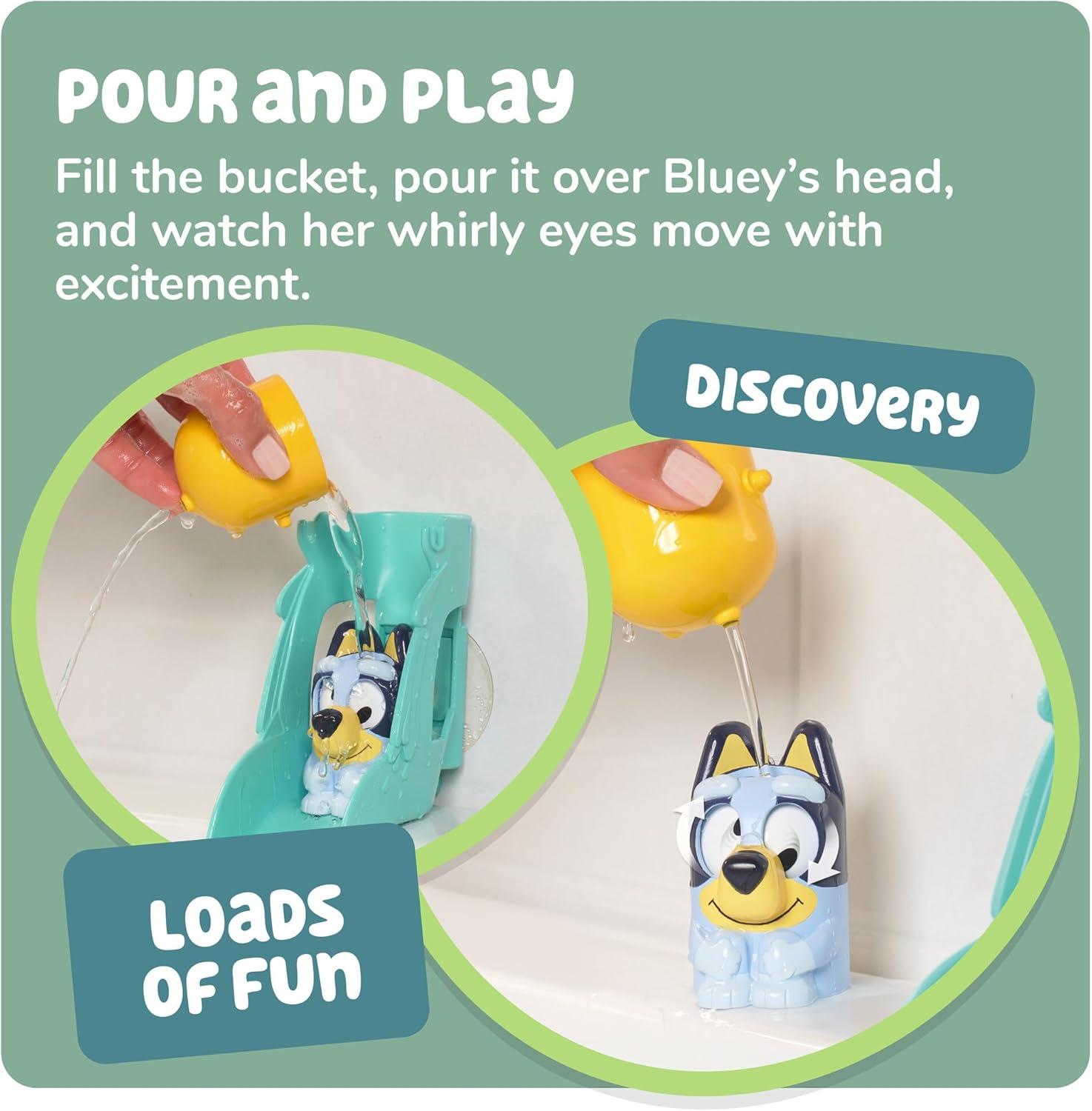 imageTOMY Toomies Blueys Water Slide Includes Water Slide with Suction Cup Clip On Bucket and Bluey Figure Interactive Toddler Bath Toys Ages 18 Months and Up