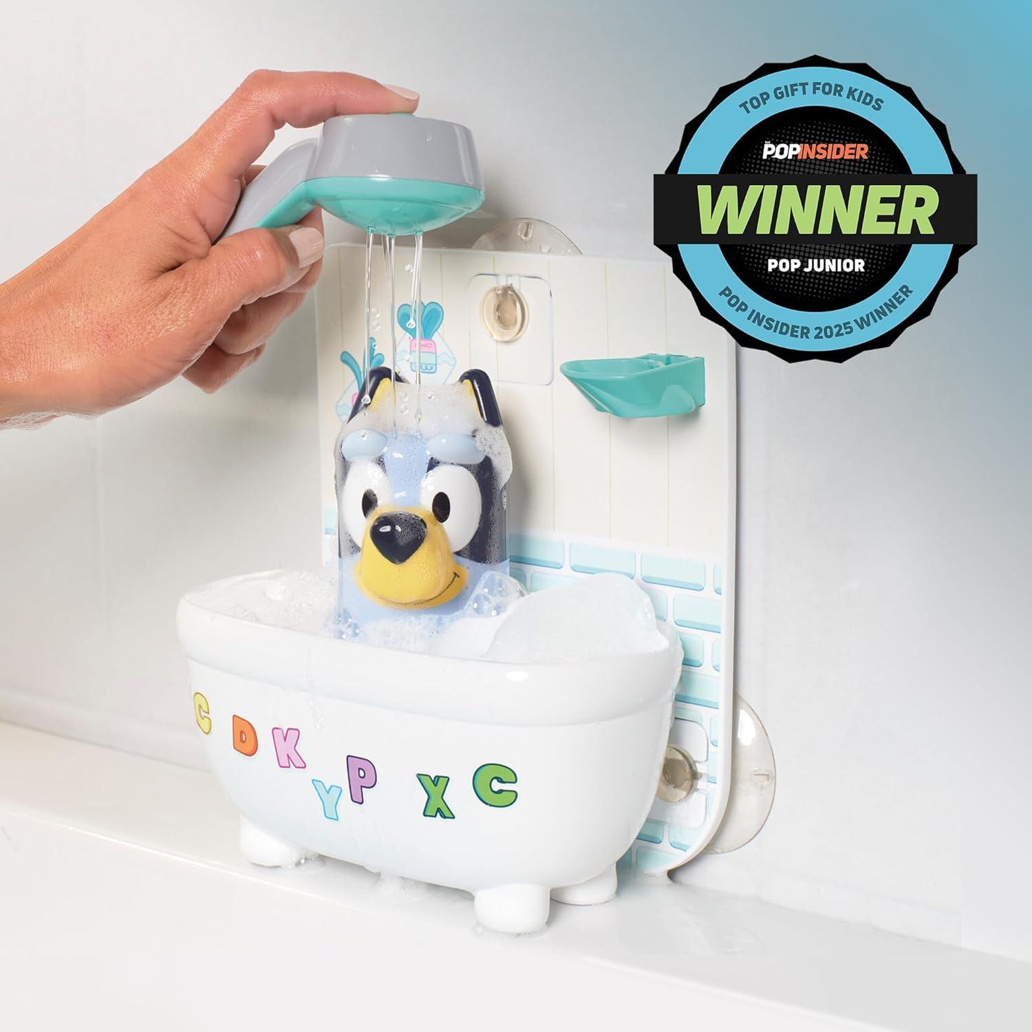 imageTOMY Toomies Shower amp Scrub Bluey Create Your Own Bubbles Includes Rinsing Showerhead and Removable Bluey Toy Interactive Bath Toys Toddler Easter Basket Fillers Ages 18 Months and Up