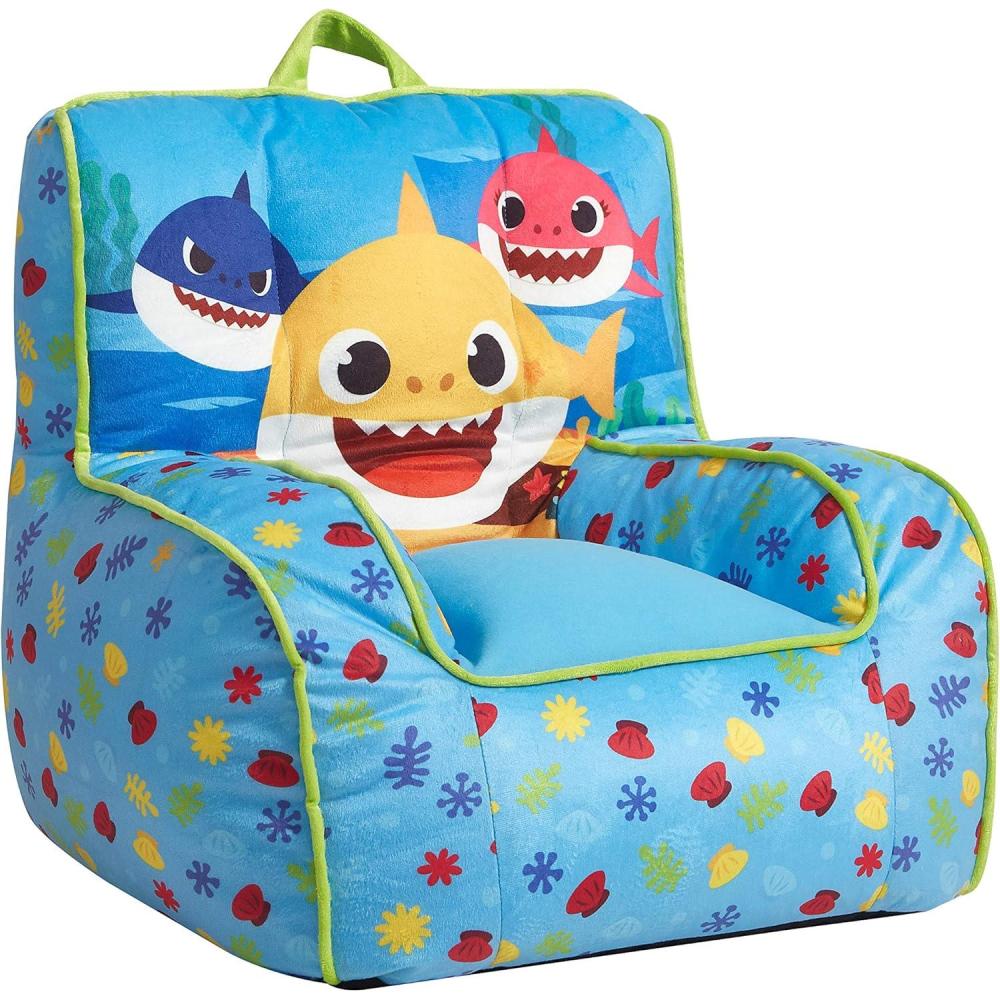 imageBluey amp Chloe Kids Micromink Bean Bag Sofa ChairSoft Padded Toddler Seat with Piping amp Carry HandleCozy Lounge Chair for Ages 3BlueBaby Shark