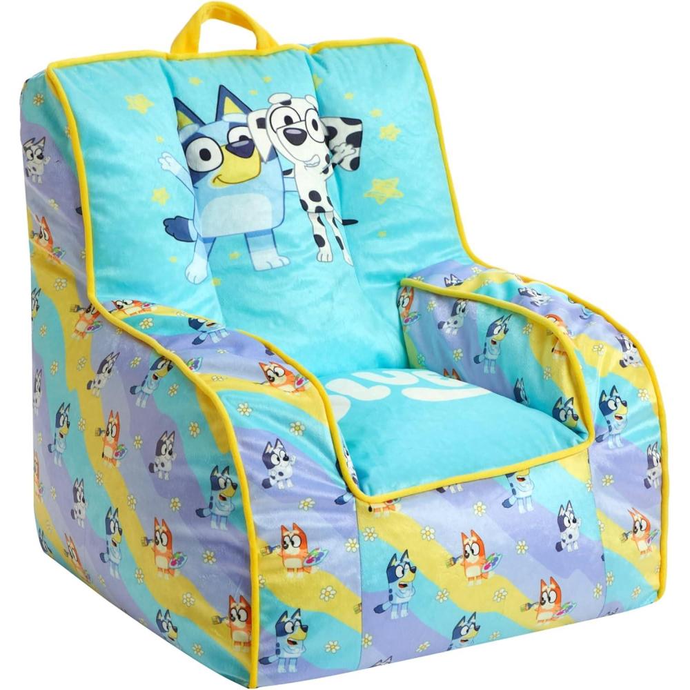 imageBluey amp Chloe Kids Micromink Bean Bag Sofa ChairSoft Padded Toddler Seat with Piping amp Carry HandleCozy Lounge Chair for Ages 3BlueBluey