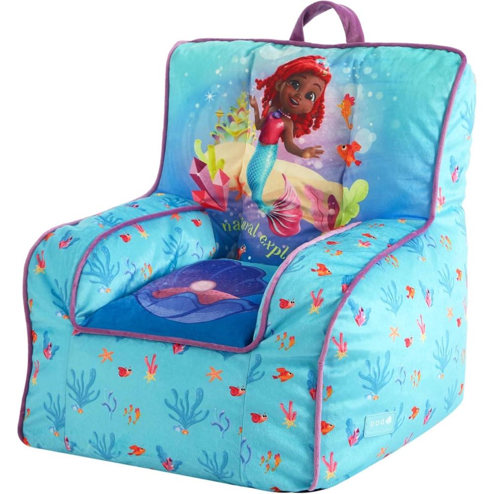 imageBluey amp Chloe Kids Micromink Bean Bag Sofa ChairSoft Padded Toddler Seat with Piping amp Carry HandleCozy Lounge Chair for Ages 3BlueLittle Mermaid