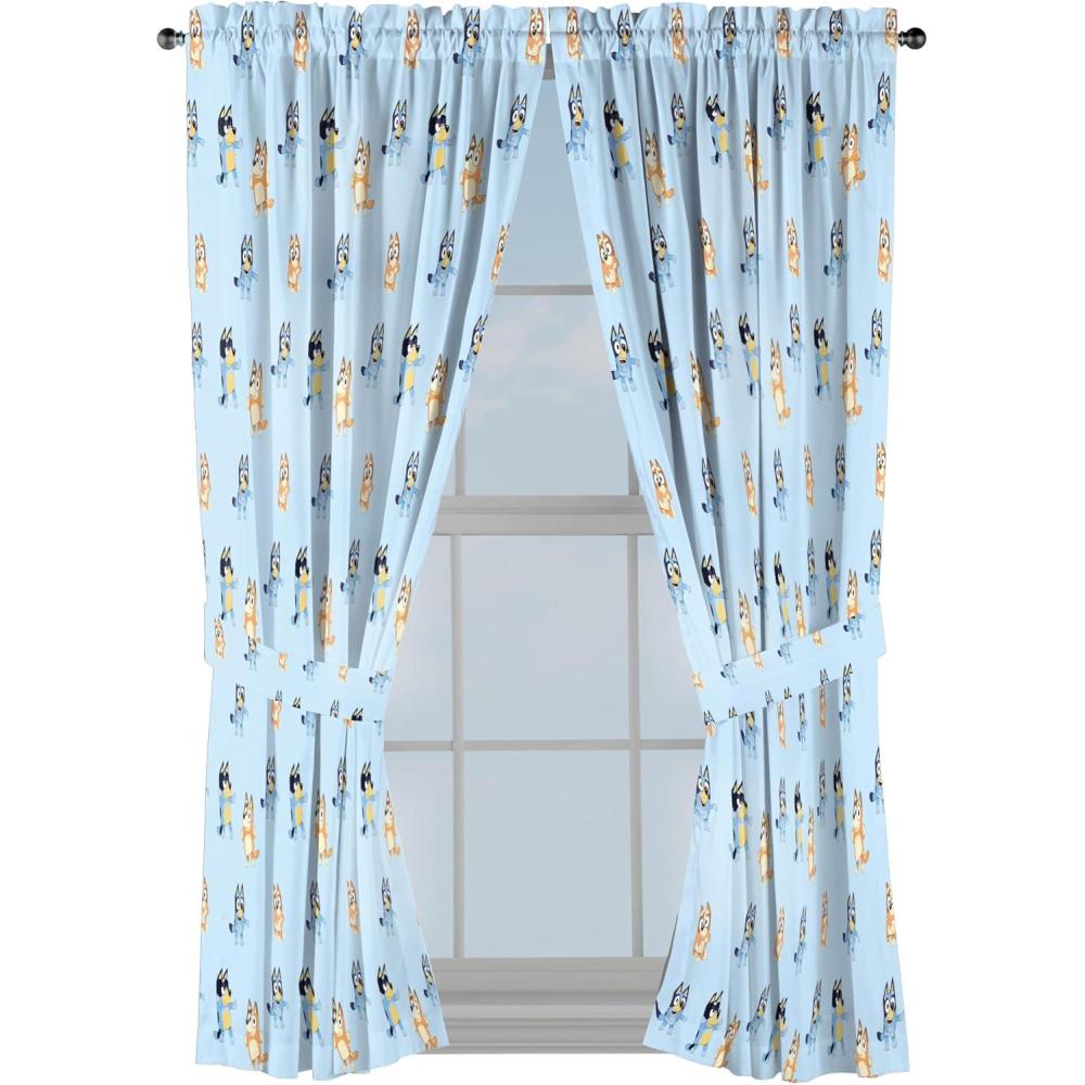 imageJay Franco Black Out Window Curtains for Kids Bedroom 4Piece Drape Set with 2 Tiebacks Blue Bluey 42 W x 63 L Pack of 2Blue Bluey