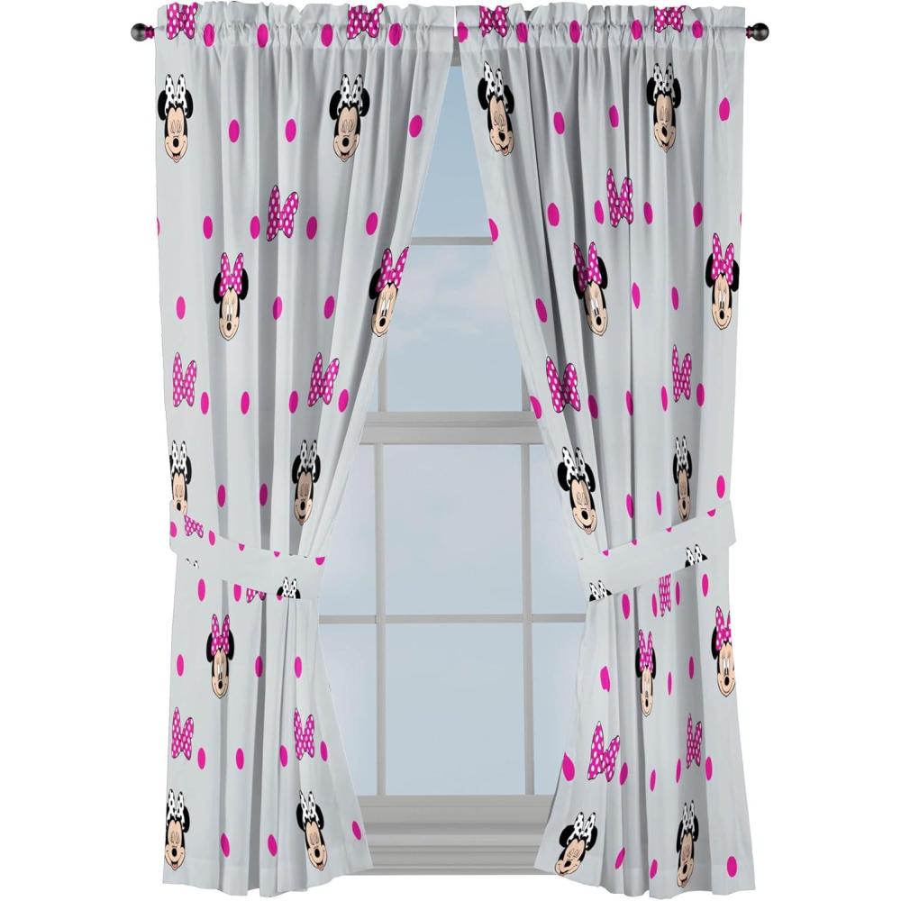 imageJay Franco Black Out Window Curtains for Kids Bedroom 4Piece Drape Set with 2 Tiebacks Blue Bluey 42 W x 63 L Pack of 2Grey Minnie Mouse
