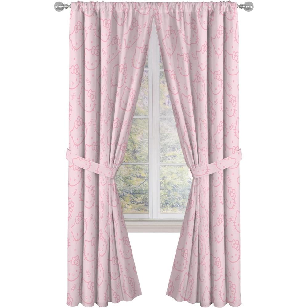 imageJay Franco Black Out Window Curtains for Kids Bedroom 4Piece Drape Set with 2 Tiebacks Blue Bluey 42 W x 63 L Pack of 2Pink Hello Kitty