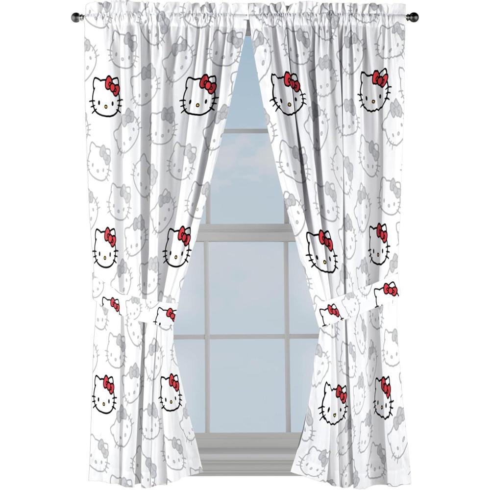 imageJay Franco Black Out Window Curtains for Kids Bedroom 4Piece Drape Set with 2 Tiebacks Blue Bluey 42 W x 63 L Pack of 2White Hello Kitty