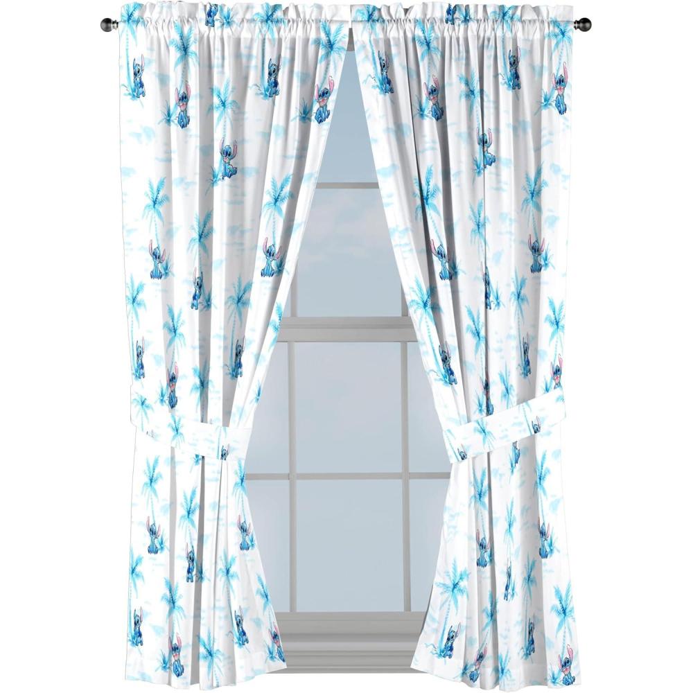 imageJay Franco Black Out Window Curtains for Kids Bedroom 4Piece Drape Set with 2 Tiebacks Blue Bluey 42 W x 63 L Pack of 2White Lilo Stitch
