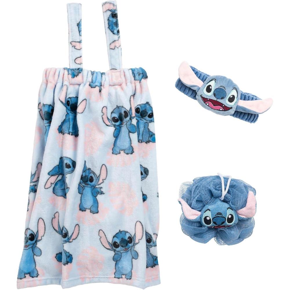 imageJay Franco Bluey 3 Piece Spa amp Bath Set Includes Towel Wrap Loofah amp Spa Headband Kids Bath amp Shower AccessoriesBlue Stitch