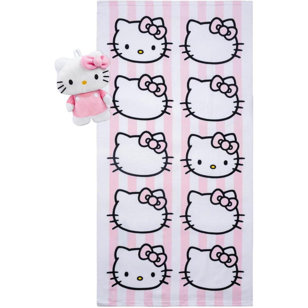 imageJay Franco Bluey amp Friends Bath Towel amp Bath Buddy Set Kids Bathtub Accessories Includes 25 x 50 Inch Microfiber Towel amp 13 Inch Bluey Water Play BuddyPink Hello Kitty