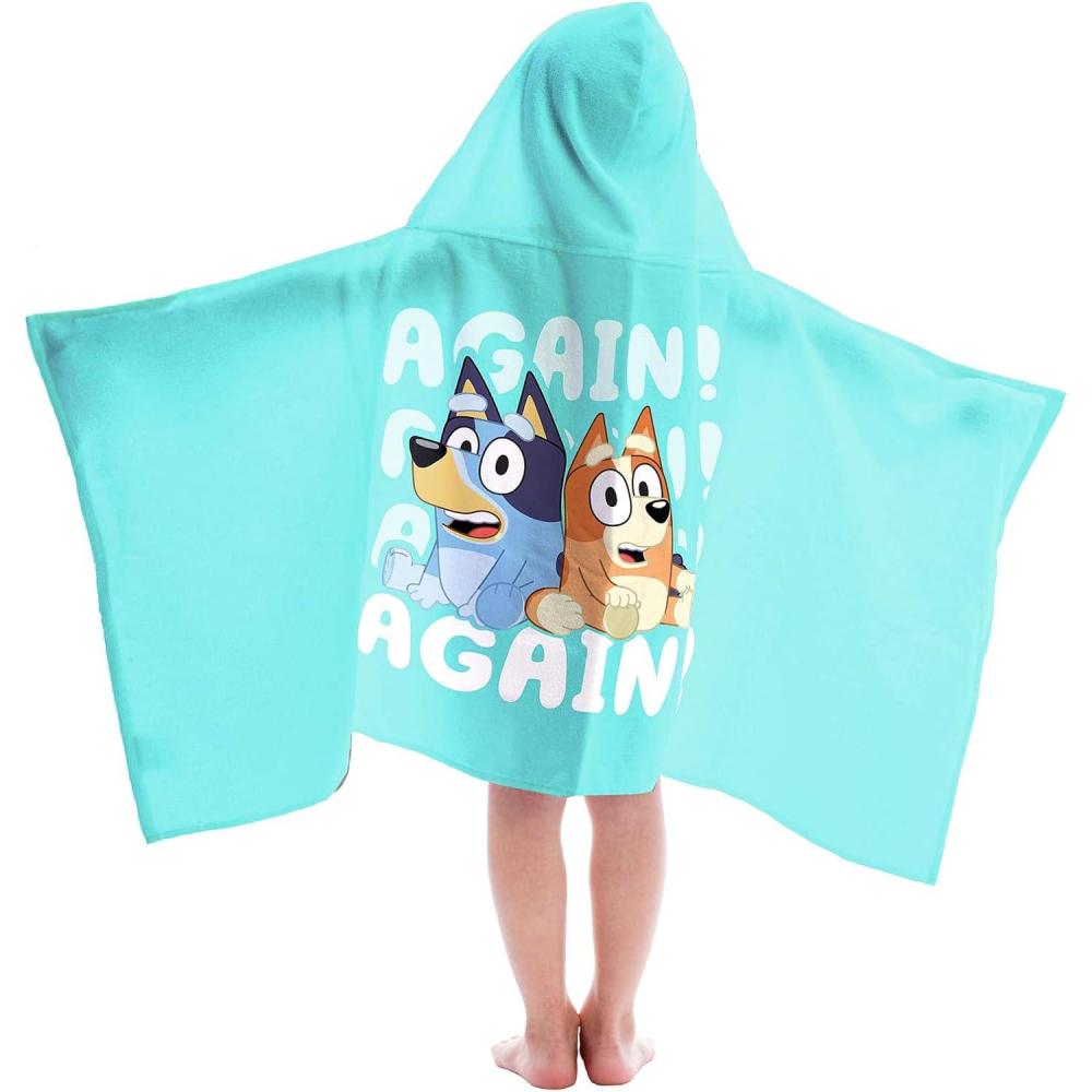 imageJay Franco Kids Hooded Towel 22 x 51 Super Soft Bath Wrap with 3D Hood Beach Pool amp Travel Official Licensed Product Blue BlueyBlue Bluey