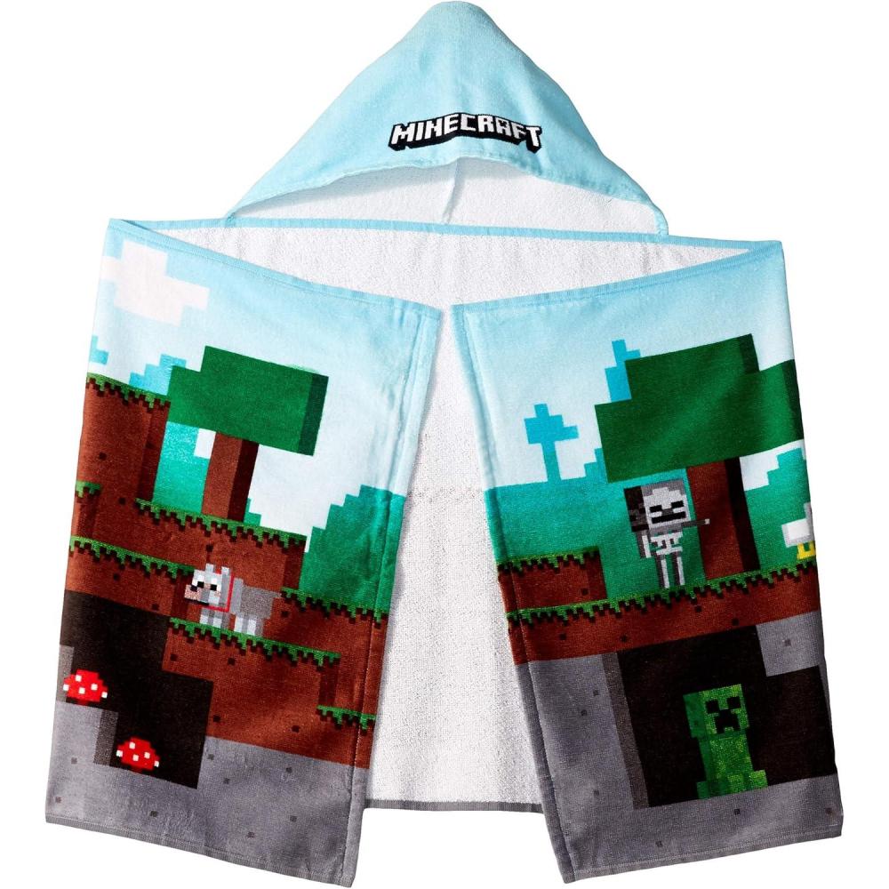 imageJay Franco Kids Hooded Towel 22 x 51 Super Soft Bath Wrap with 3D Hood Beach Pool amp Travel Official Licensed Product Blue BlueyBlue Minecraft