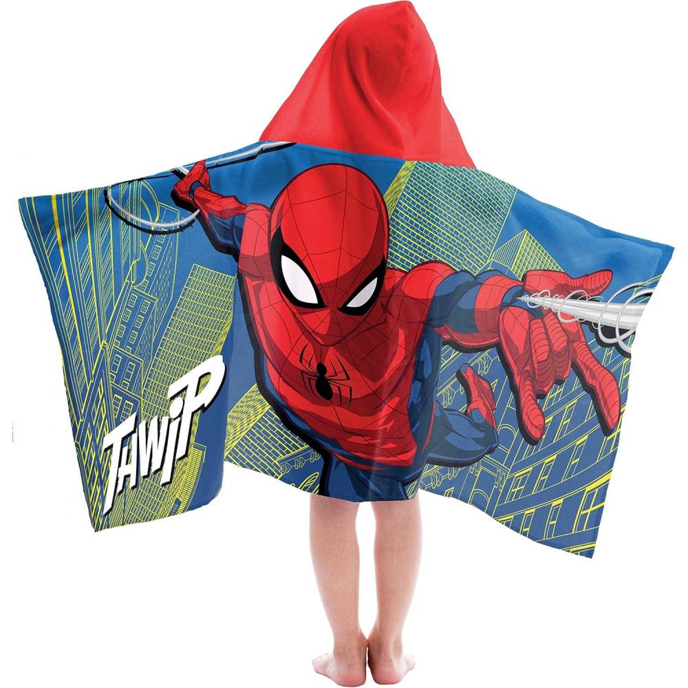 imageJay Franco Kids Hooded Towel 22 x 51 Super Soft Bath Wrap with 3D Hood Beach Pool amp Travel Official Licensed Product Blue BlueyMulti Spiderman