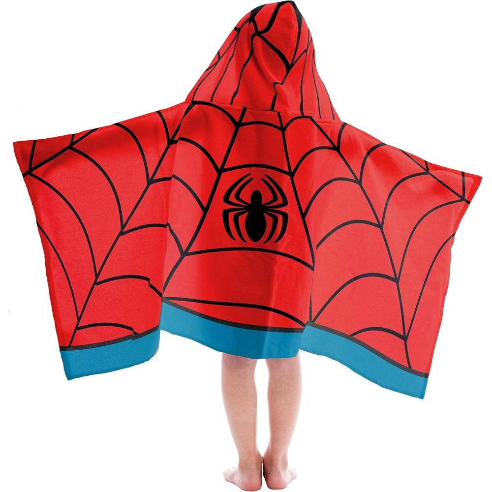 imageJay Franco Kids Hooded Towel 22 x 51 Super Soft Bath Wrap with 3D Hood Beach Pool amp Travel Official Licensed Product Blue BlueyRed Spiderman