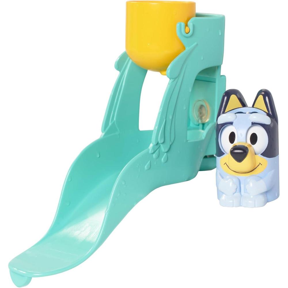 imageTOMY Toomies Blueys Water Slide Includes Water Slide with Suction Cup Clip On Bucket and Bluey Figure Interactive Toddler Bath Toys Ages 18 Months and Up