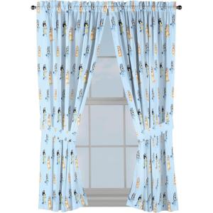 Jay Franco Black Out Window Curtains for Kids Bedroom 4-Piece Drape Set with 2 Tiebacks, Blue – Bluey, 42″ W x 63″ L (Pack of 2)(Blue – Bluey)
