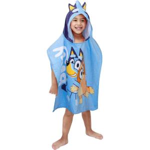 Jay Franco Bluey Piggyback Bath/Pool/Beach Hooded Poncho – Super Soft & Absorbent Cotton Towel, Measures 22 x 22 Inches (Official Bluey Product)(Blue – Bluey)