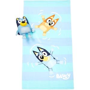Jay Franco Bluey & Friends Bath Towel & Bath Buddy Set – Kids Bathtub Accessories – Includes 25 x 50 Inch Microfiber Towel & 13 Inch Bluey Water Play Buddy(Blue – Bluey)