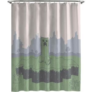 Jay Franco Bluey and Bingo Fabric Shower Curtain – Kids Teal Bathroom Décor(Multi – Minecraft)