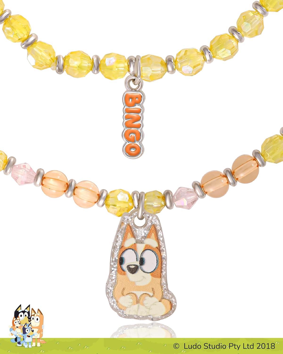 imageBluey Bingo Bracelets for Girls 4Piece Set Official License Beaded Stretch Bracelets and Bingo CharmsPink and Yellow