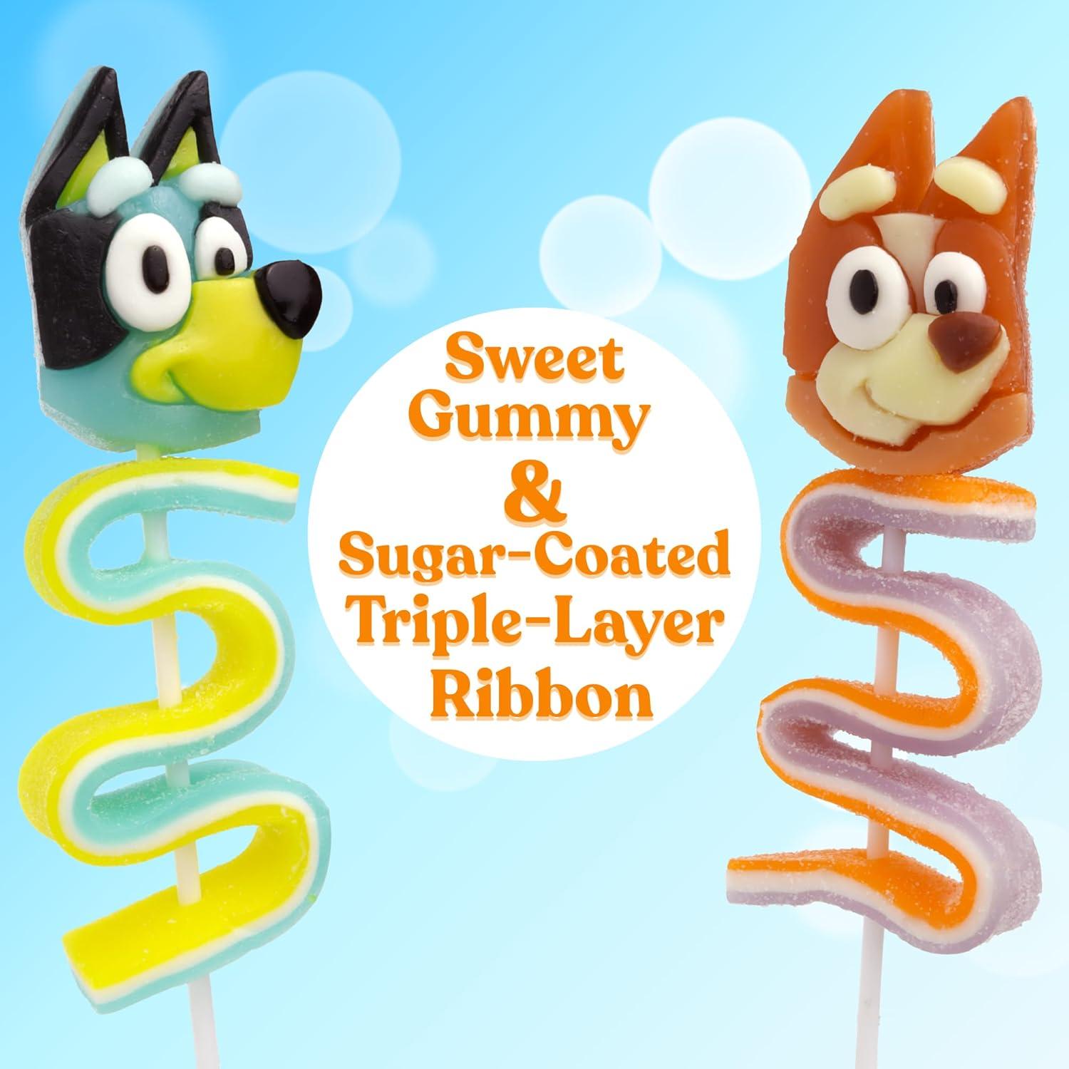 imageBluey and Bingo Gummy Lollipops Character Candy Skewers with Twisted Fruit Gummies Individually Wrapped Party Favor Treats 4 Pack