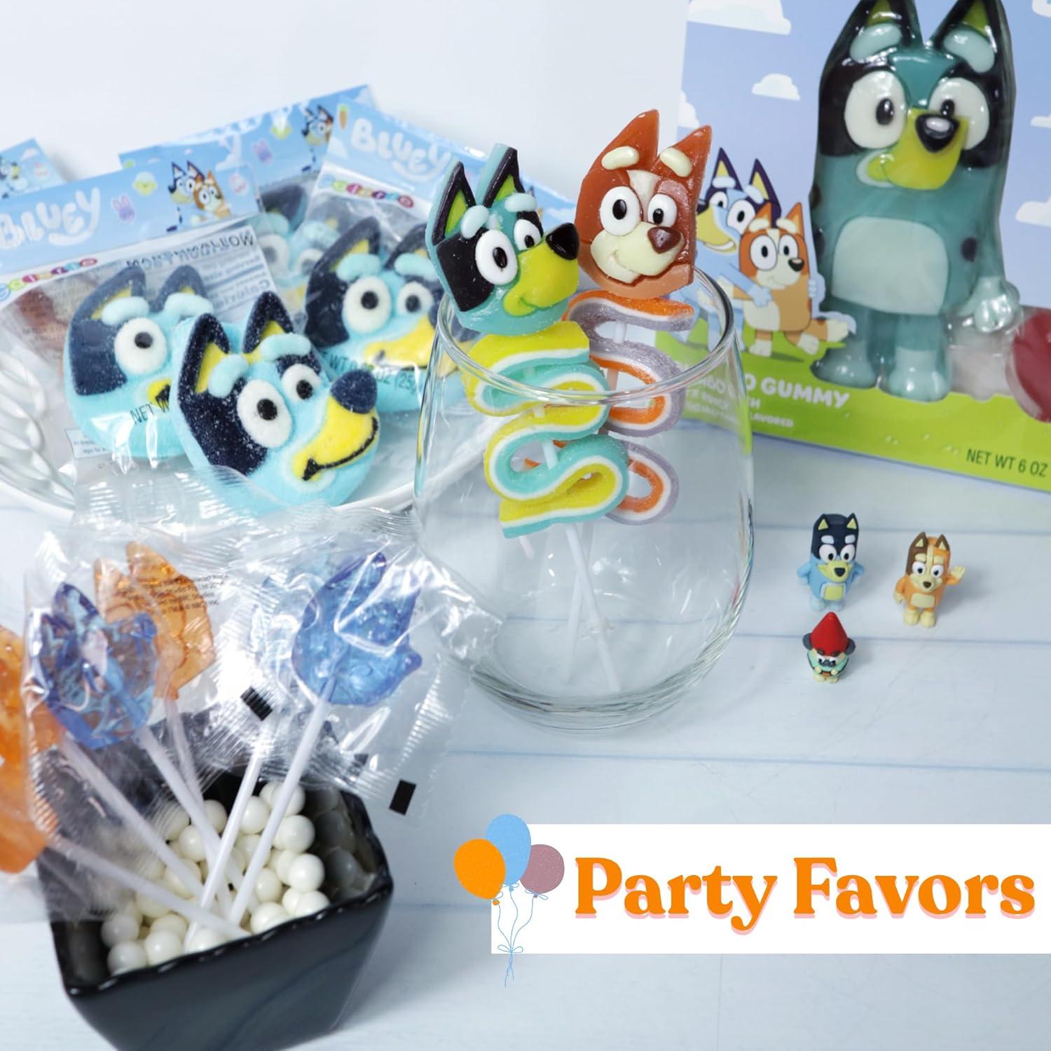 imageBluey and Bingo Gummy Lollipops Character Candy Skewers with Twisted Fruit Gummies Individually Wrapped Party Favor Treats 4 Pack