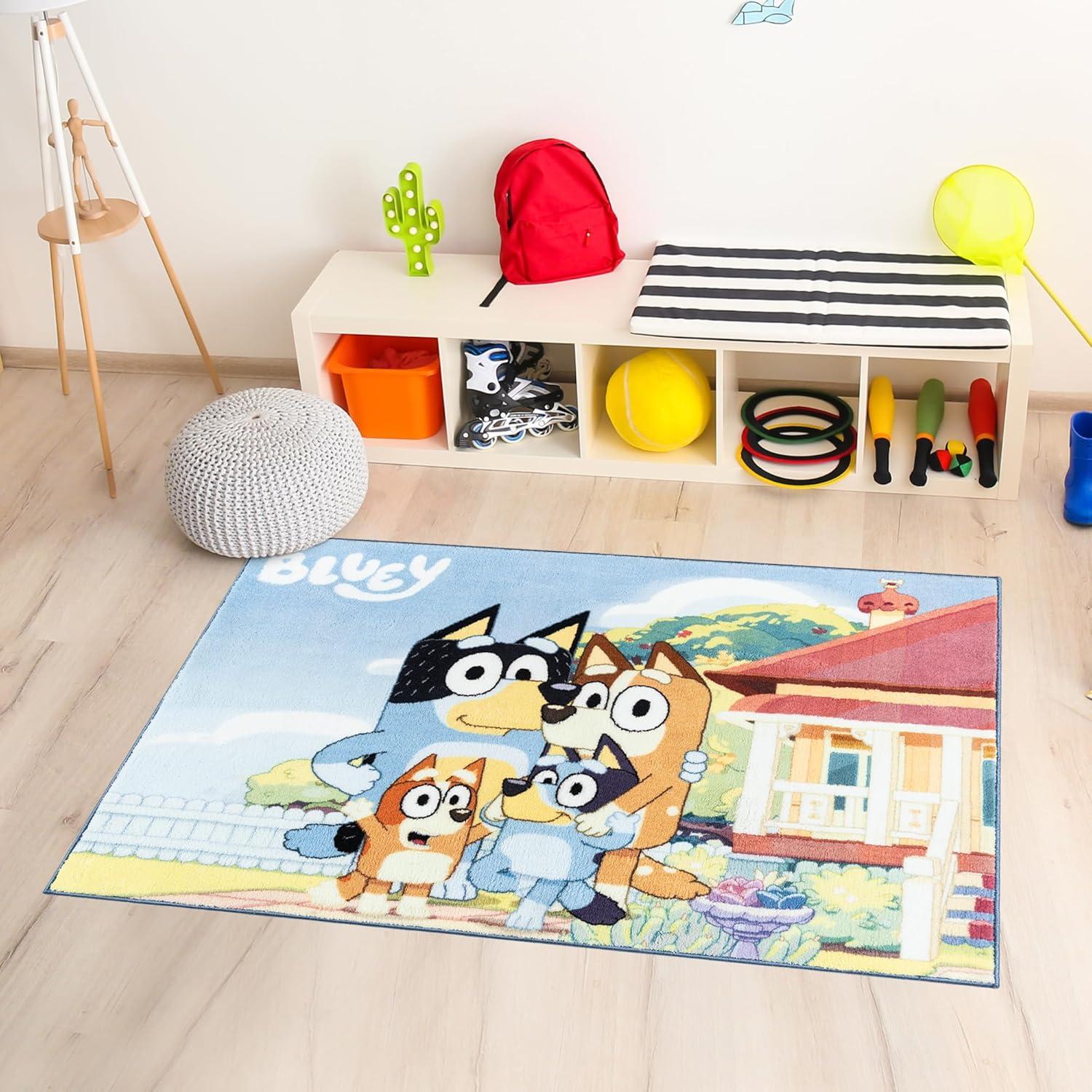 imageGertmenian Bluey Indoor Area Rug 4x6 Large NonSlip Ideal for Children in Bedroom Game Room Classroom Nursery or Play Area Bluey Playtime Friends Multi 25803Bluey Family
