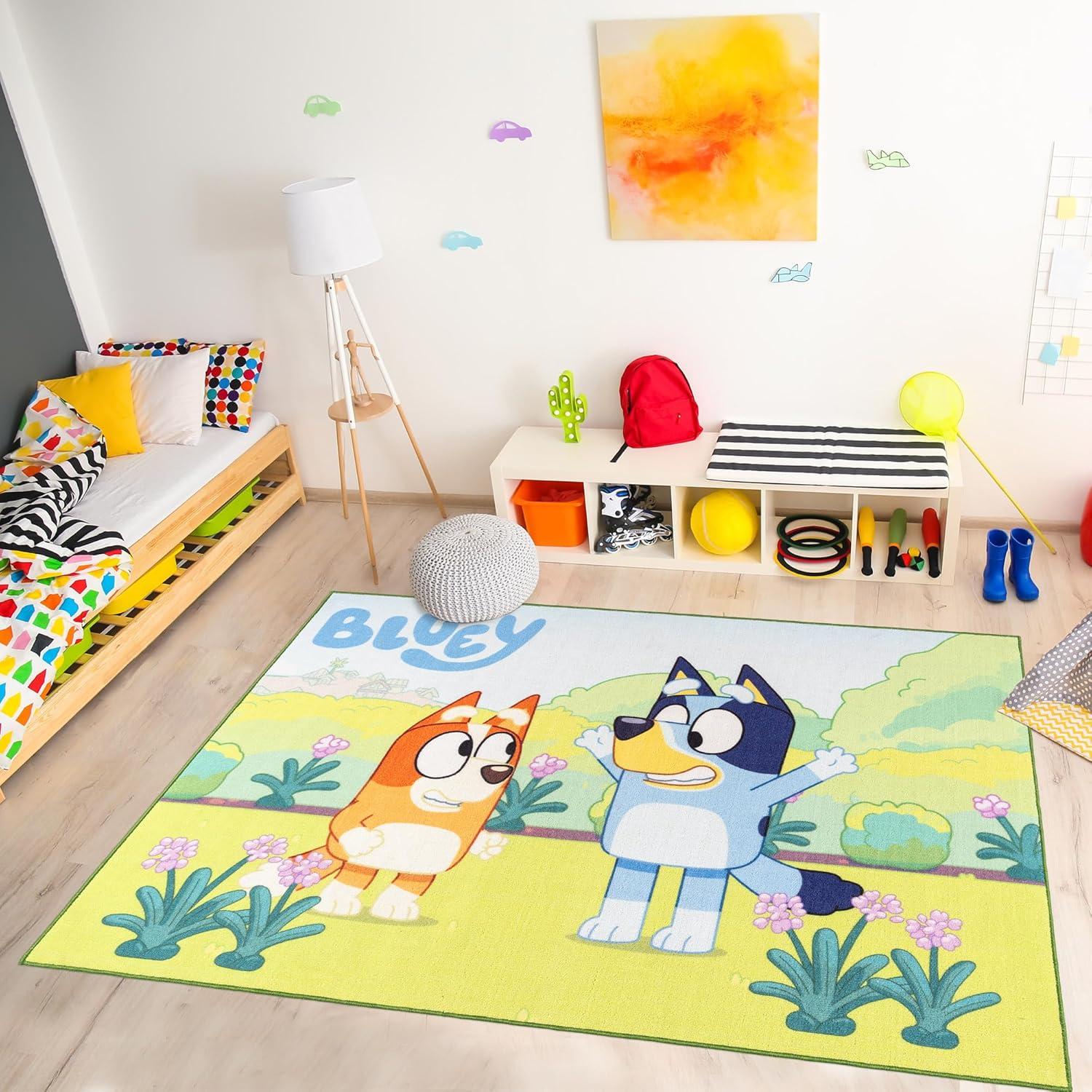 imageGertmenian Bluey Indoor Area Rug 4x6 Large NonSlip Ideal for Children in Bedroom Game Room Classroom Nursery or Play Area Bluey Playtime Friends Multi 25803Bluey Playtime Friends