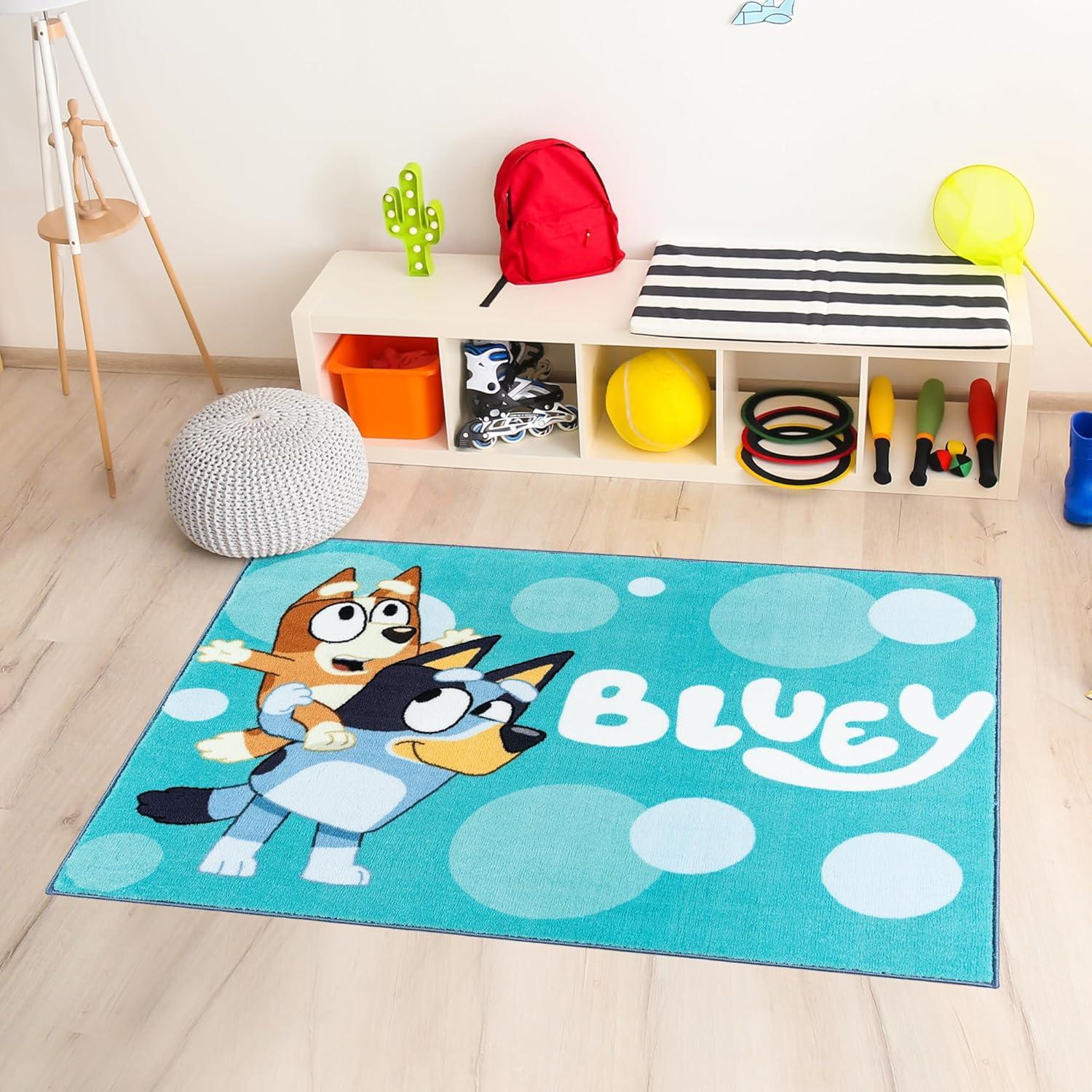 imageGertmenian Bluey Indoor Area Rug 4x6 Large NonSlip Ideal for Children in Bedroom Game Room Classroom Nursery or Play Area Bluey Playtime Friends Multi 25803Bluey Playful Friends