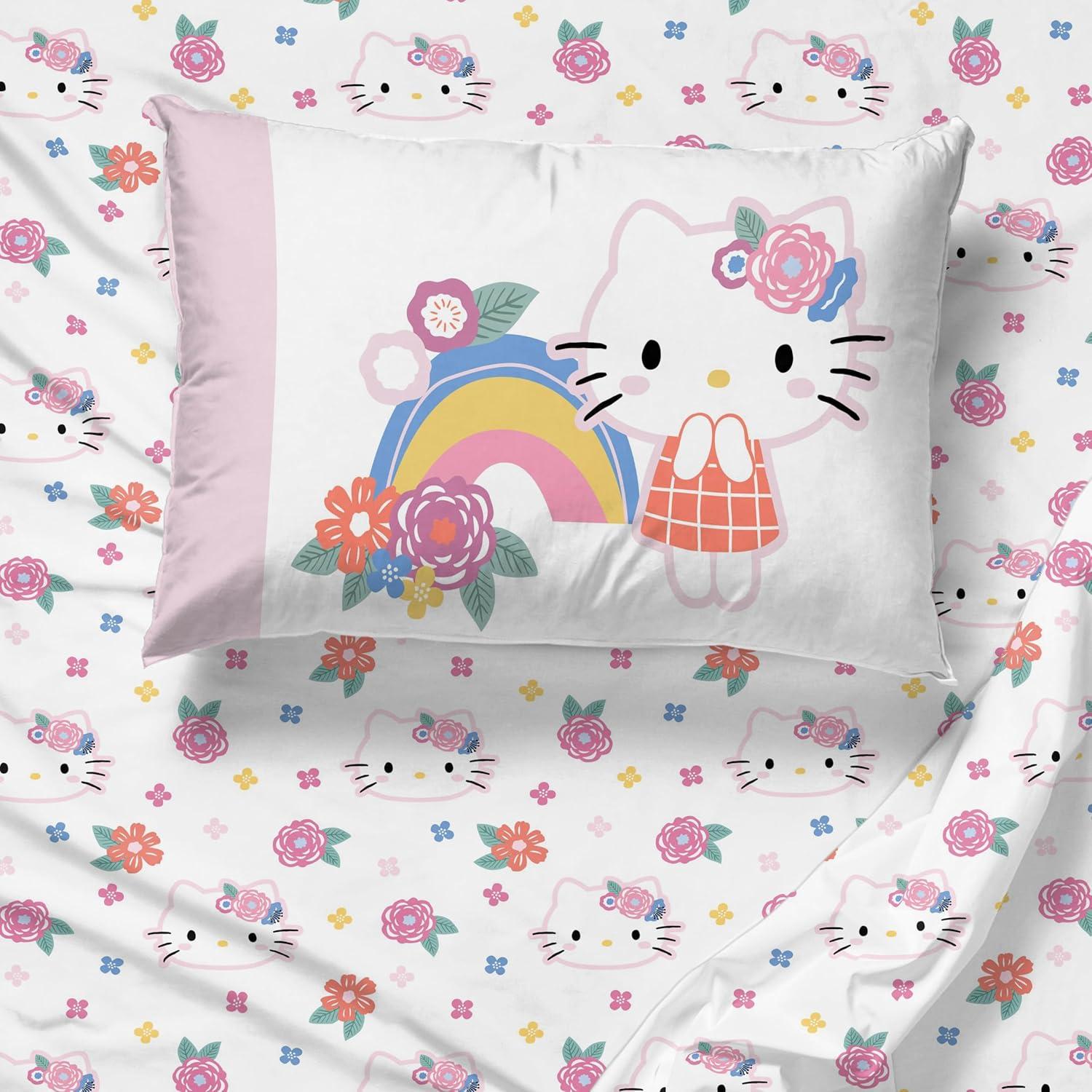 imageJay Franco Bluey Twin Size Comforter Set 4 Piece Bedding Includes Sheet Set Pillow Covers amp Bonus Duffle Bag Super Soft Kids Bedding with Bingo Muffin Coco amp SnickersPink Hello Kitty
