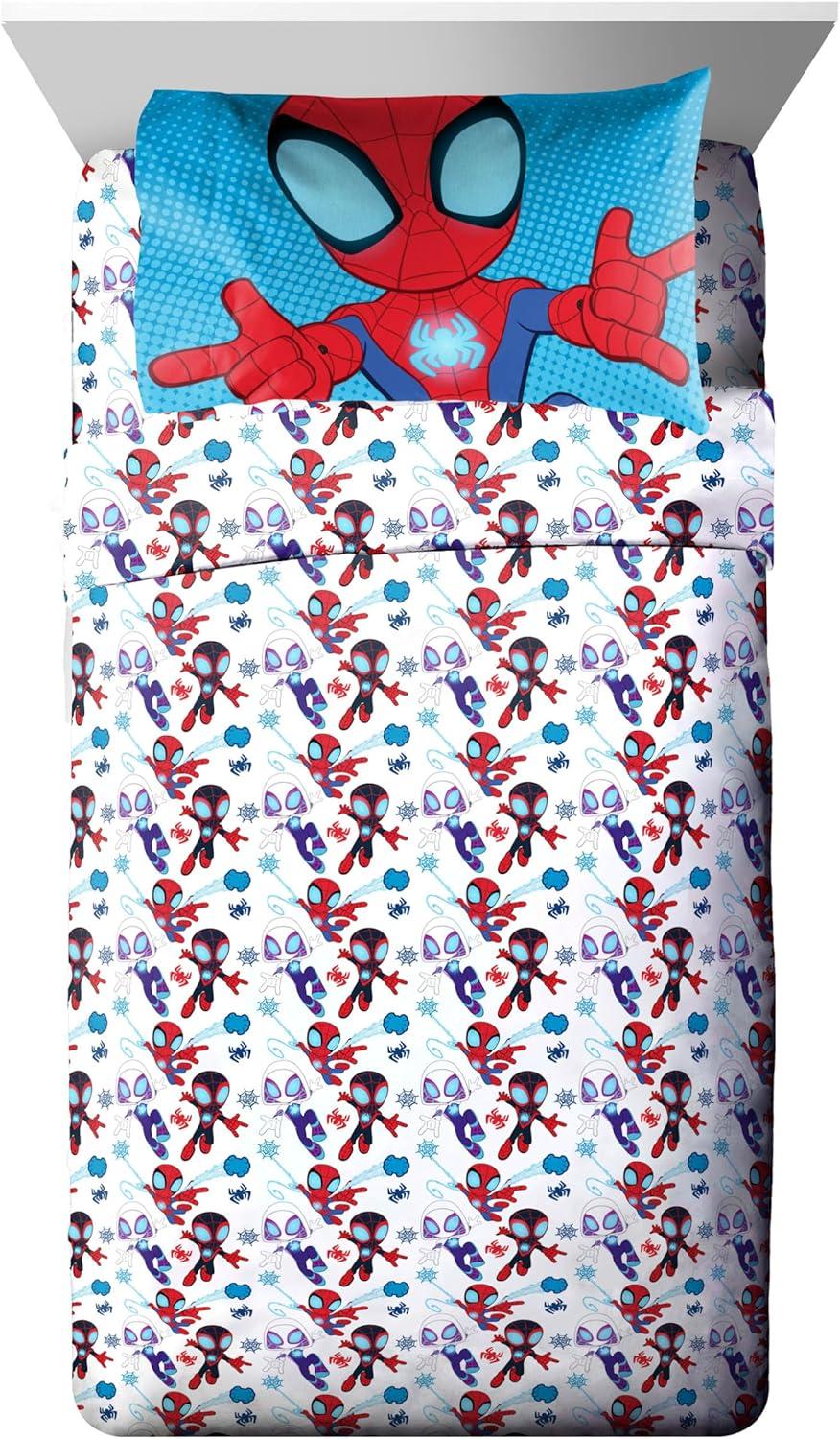 imageJay Franco Bluey Twin Size Comforter Set 4 Piece Bedding Includes Sheet Set Pillow Covers amp Bonus Duffle Bag Super Soft Kids Bedding with Bingo Muffin Coco amp SnickersBlue Spidey Friends
