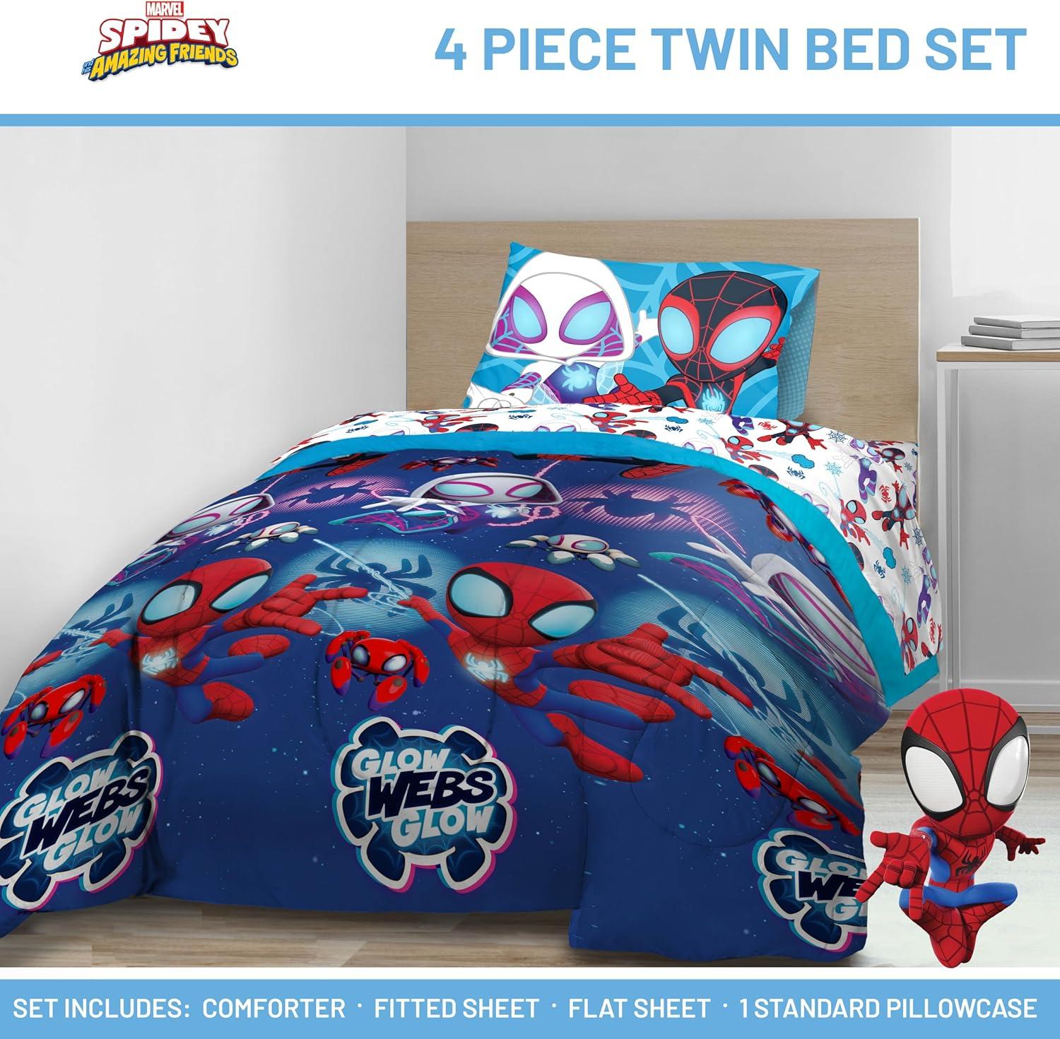 imageJay Franco Bluey Twin Size Comforter Set 4 Piece Bedding Includes Sheet Set Pillow Covers amp Bonus Duffle Bag Super Soft Kids Bedding with Bingo Muffin Coco amp SnickersBlue Spidey Friends