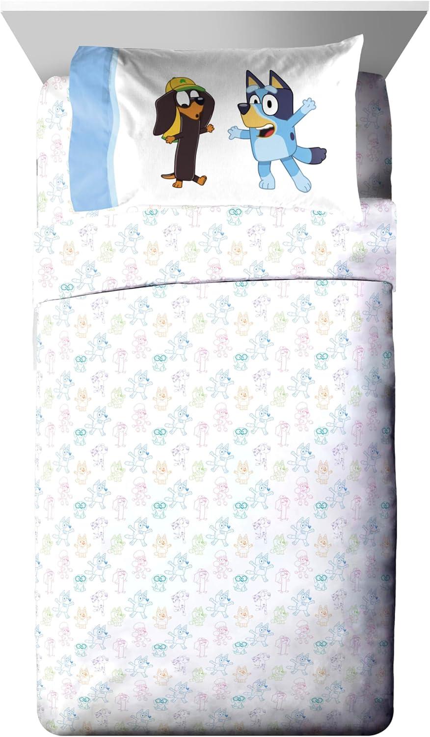 imageJay Franco Bluey Twin Size Comforter Set 4 Piece Bedding Includes Sheet Set Pillow Covers amp Bonus Duffle Bag Super Soft Kids Bedding with Bingo Muffin Coco amp SnickersMulti Bluey