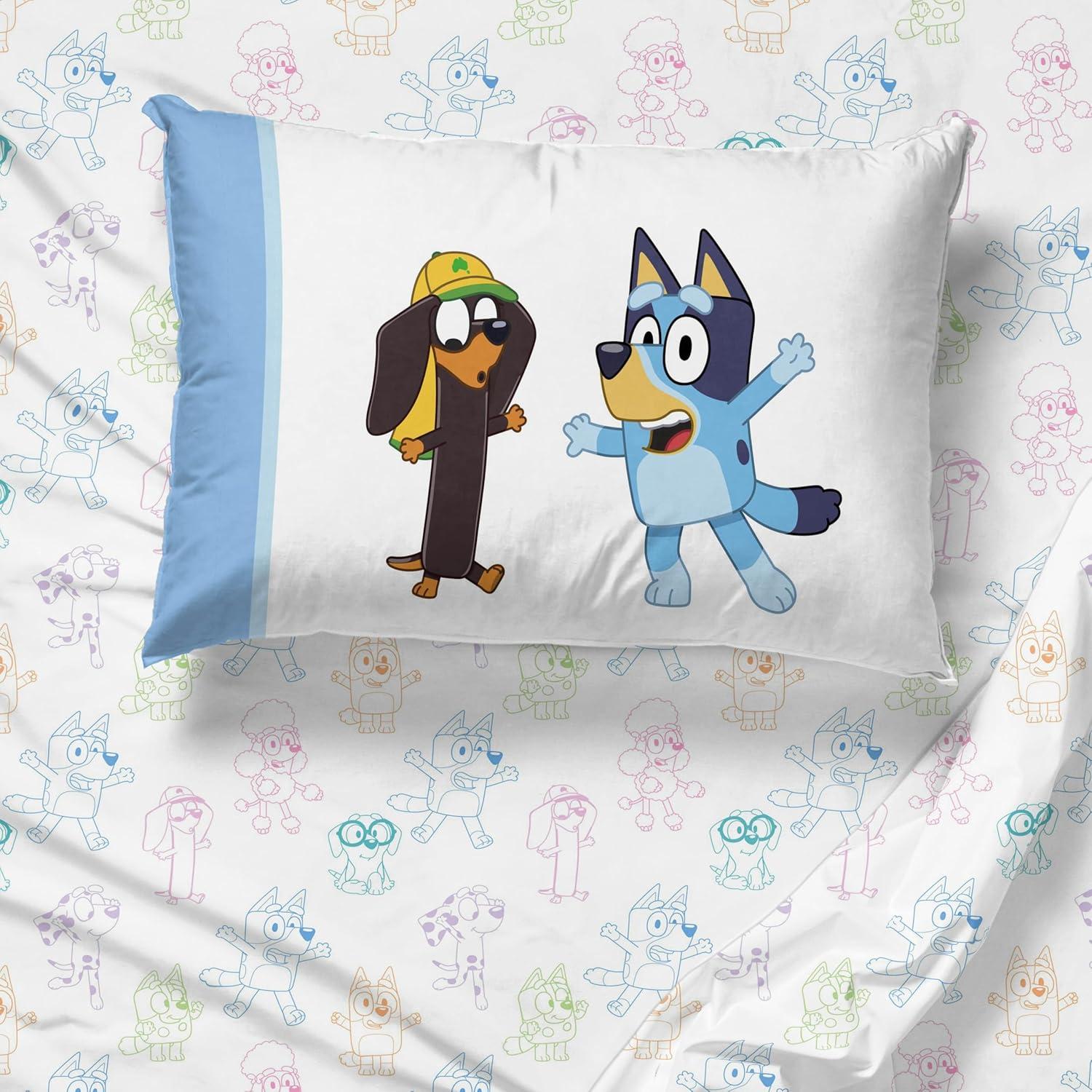 imageJay Franco Bluey Twin Size Comforter Set 4 Piece Bedding Includes Sheet Set Pillow Covers amp Bonus Duffle Bag Super Soft Kids Bedding with Bingo Muffin Coco amp SnickersMulti Bluey
